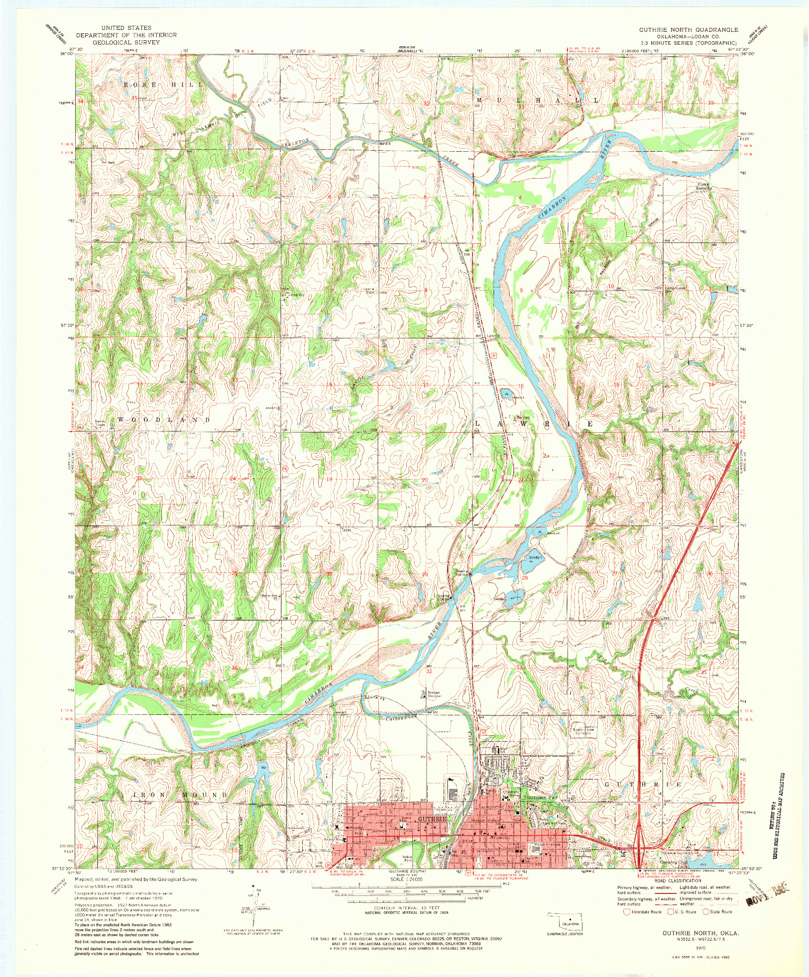 USGS 1:24000-SCALE QUADRANGLE FOR GUTHRIE NORTH, OK 1970