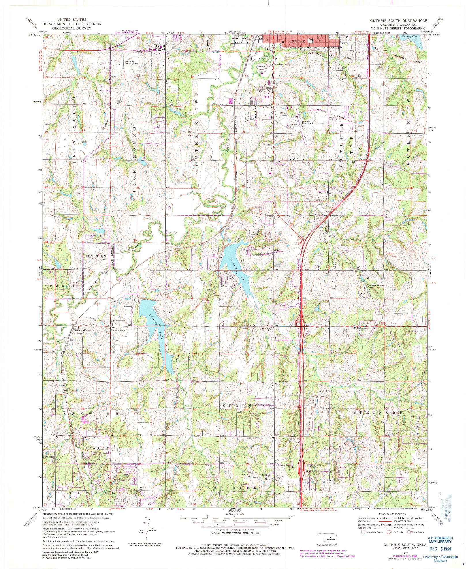 USGS 1:24000-SCALE QUADRANGLE FOR GUTHRIE SOUTH, OK 1970