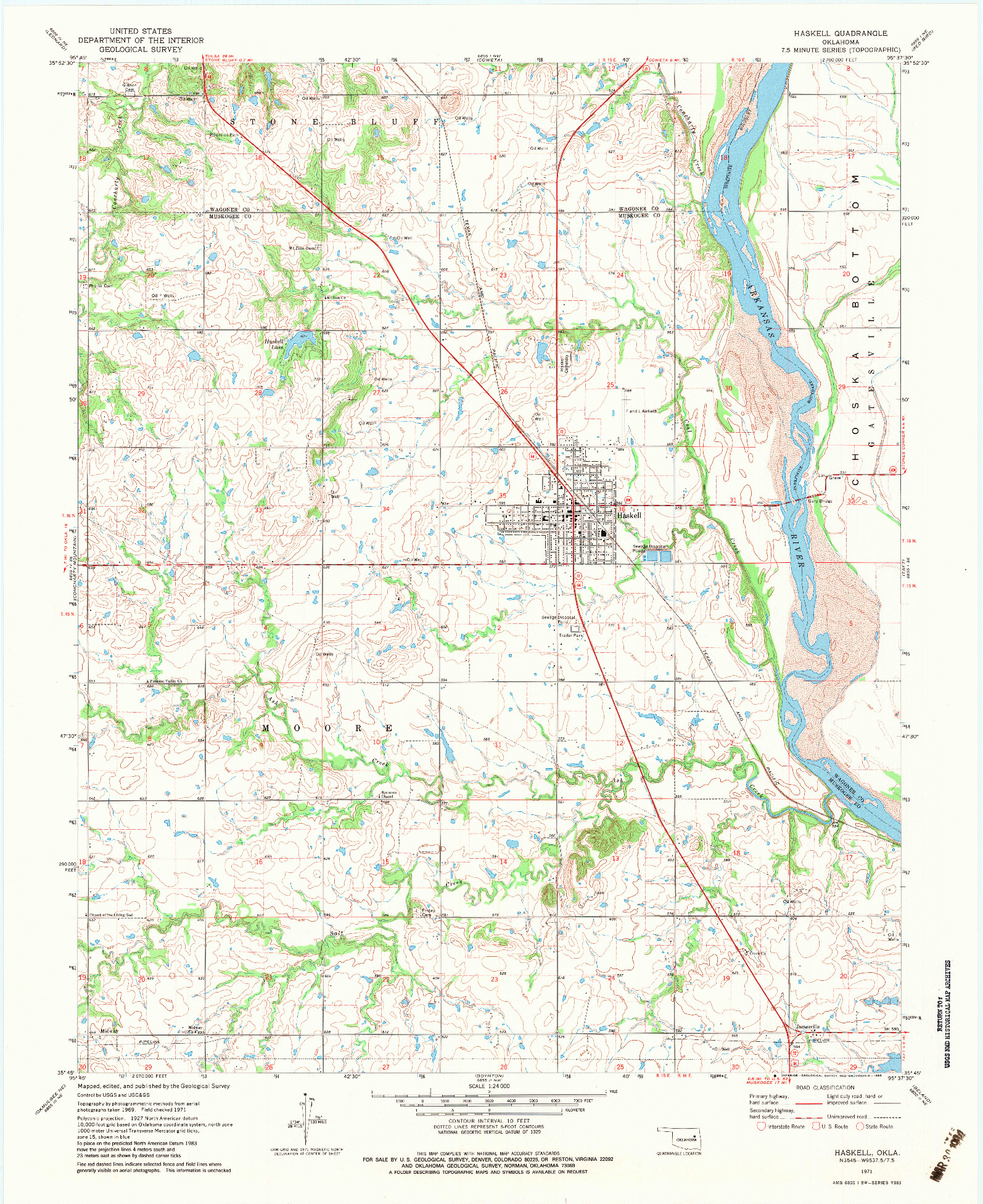 USGS 1:24000-SCALE QUADRANGLE FOR HASKELL, OK 1971