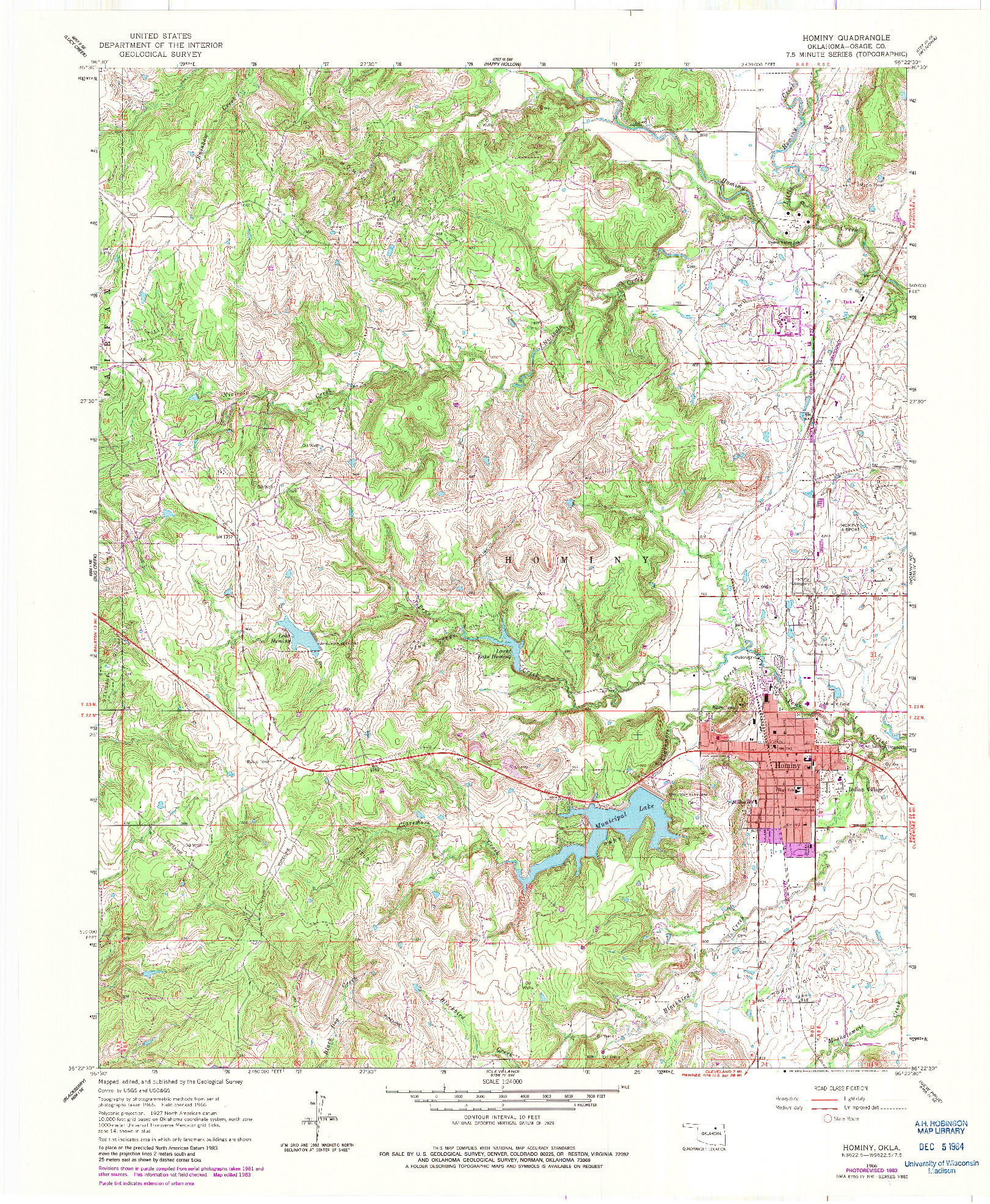 USGS 1:24000-SCALE QUADRANGLE FOR HOMINY, OK 1966