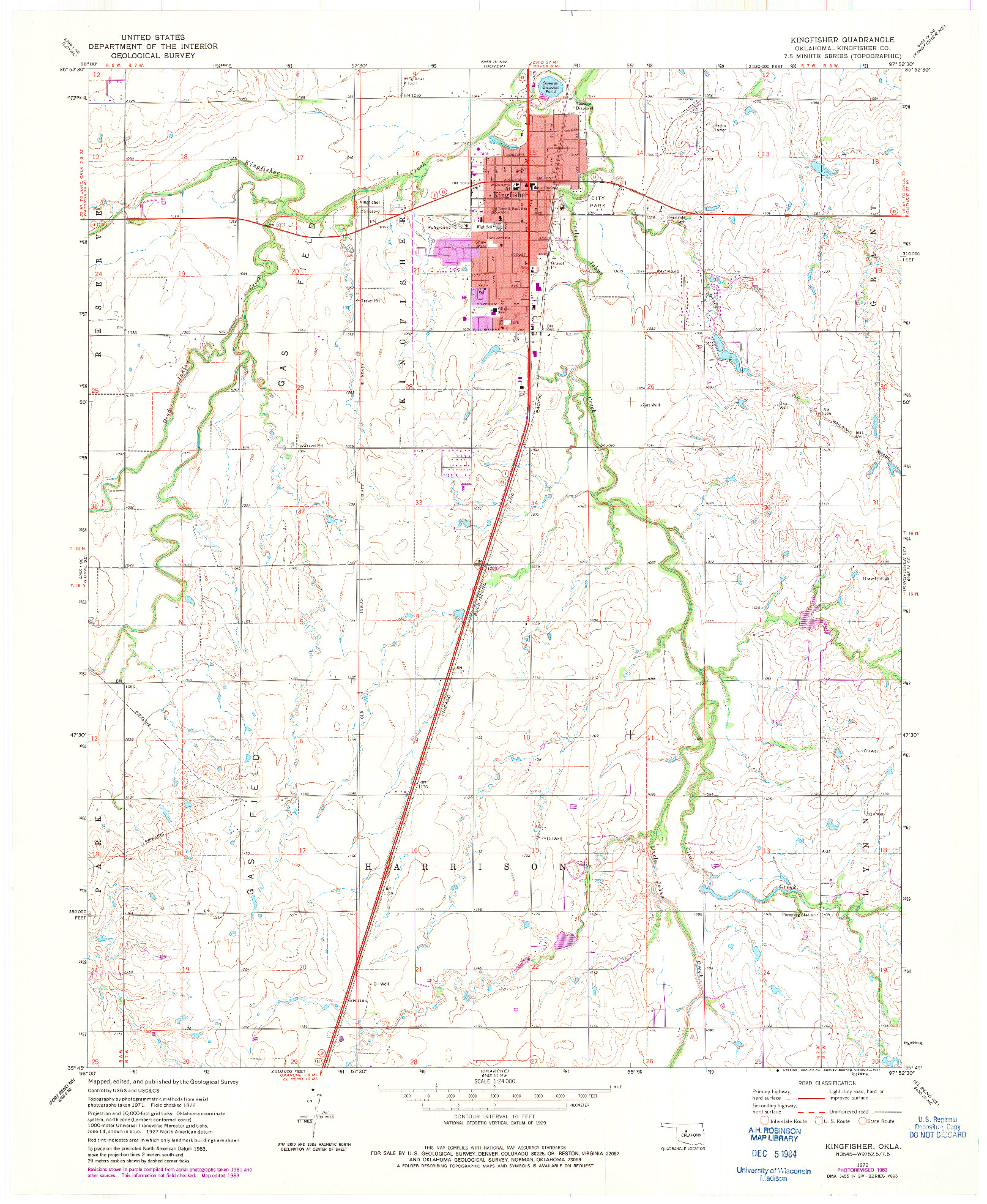 USGS 1:24000-SCALE QUADRANGLE FOR KINGFISHER, OK 1972