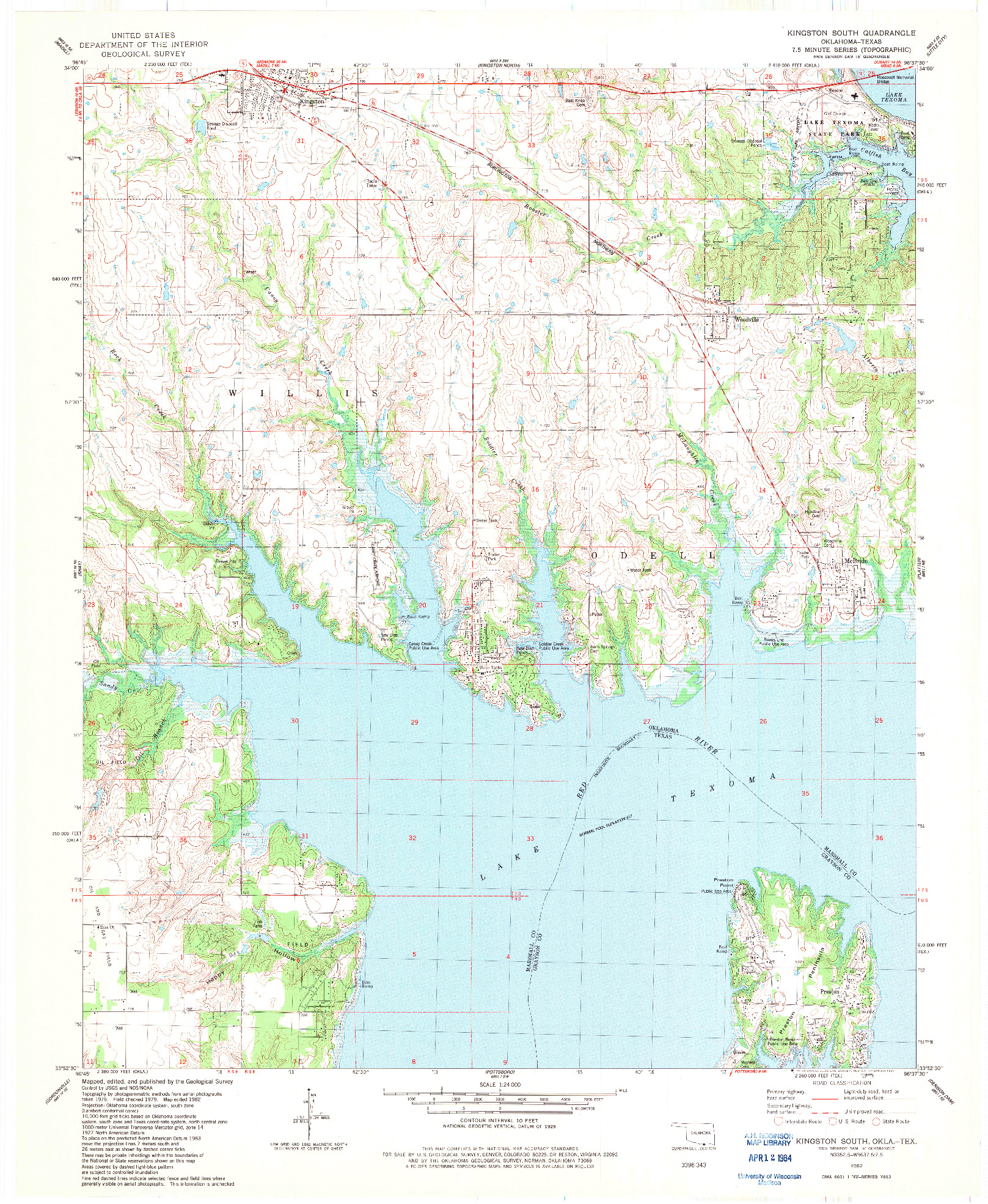USGS 1:24000-SCALE QUADRANGLE FOR KINGSTON SOUTH, OK 1982