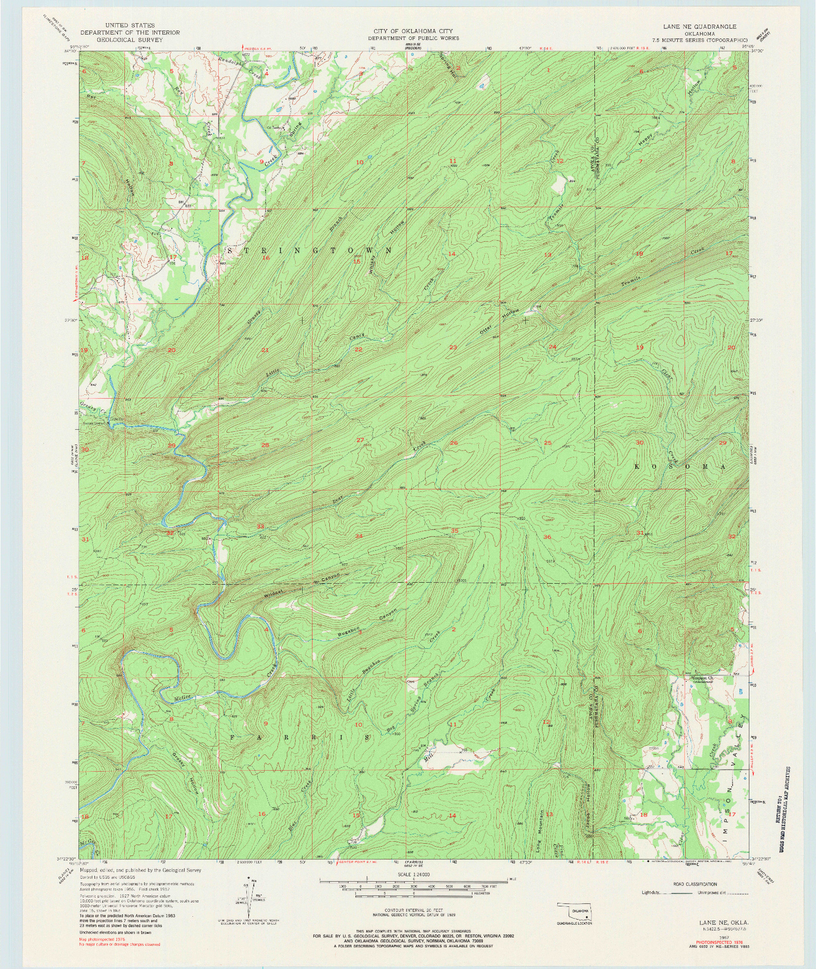 USGS 1:24000-SCALE QUADRANGLE FOR LANE NE, OK 1957