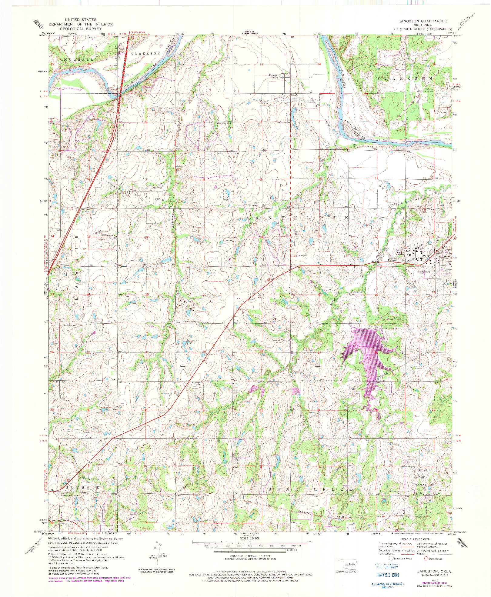 USGS 1:24000-SCALE QUADRANGLE FOR LANGSTON, OK 1970