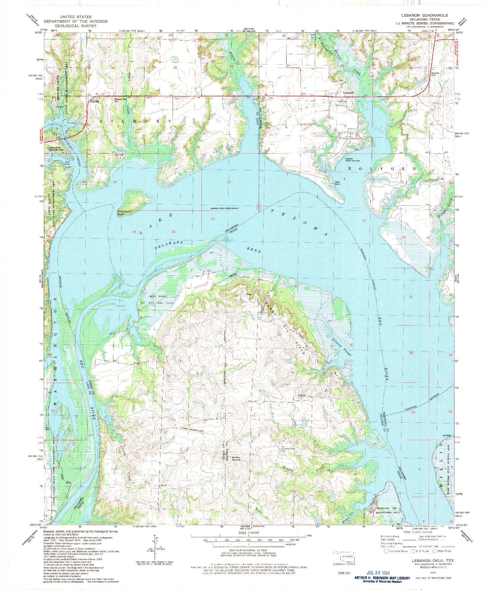 USGS 1:24000-SCALE QUADRANGLE FOR LEBANON, OK 1982