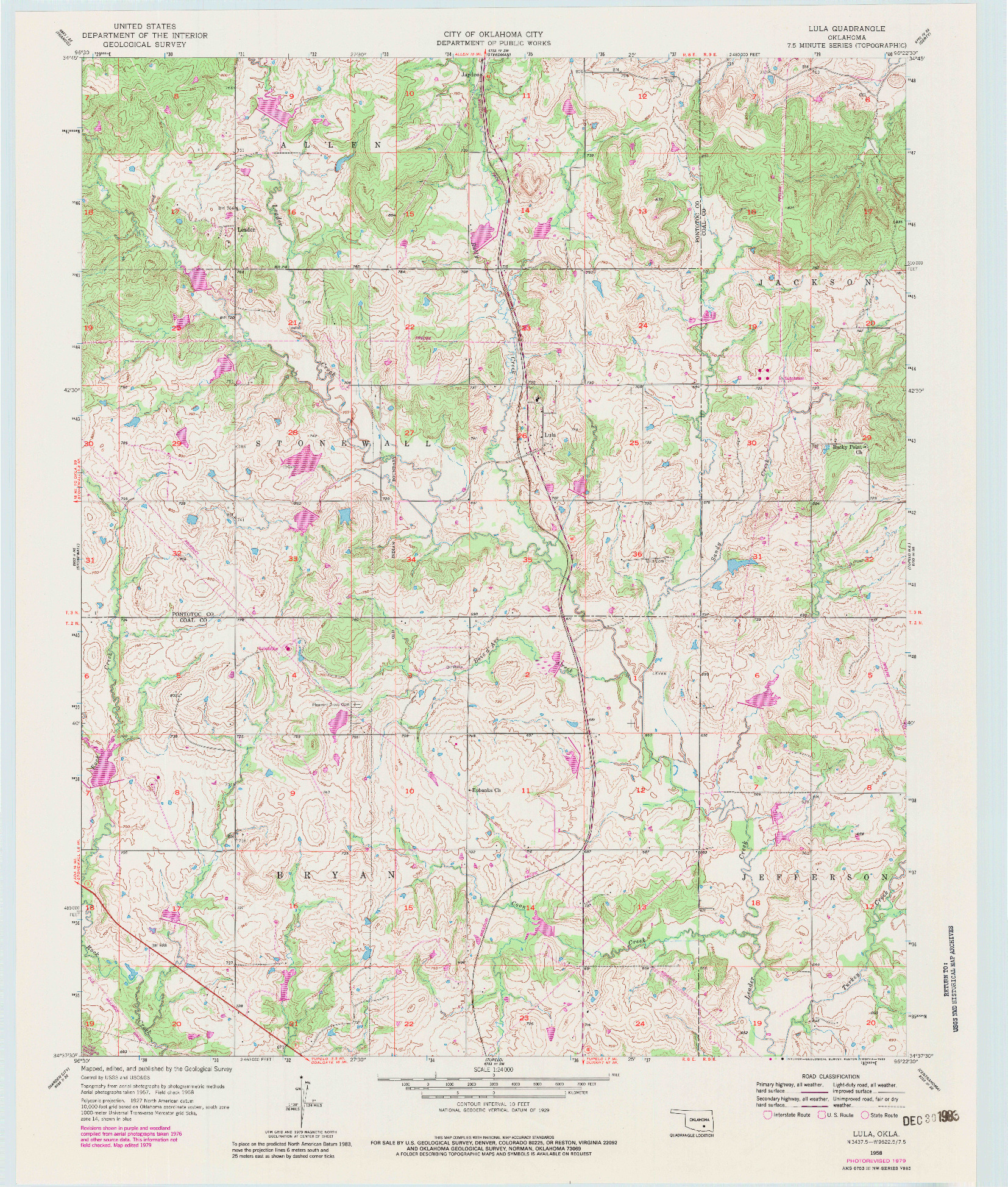 USGS 1:24000-SCALE QUADRANGLE FOR LULA, OK 1958