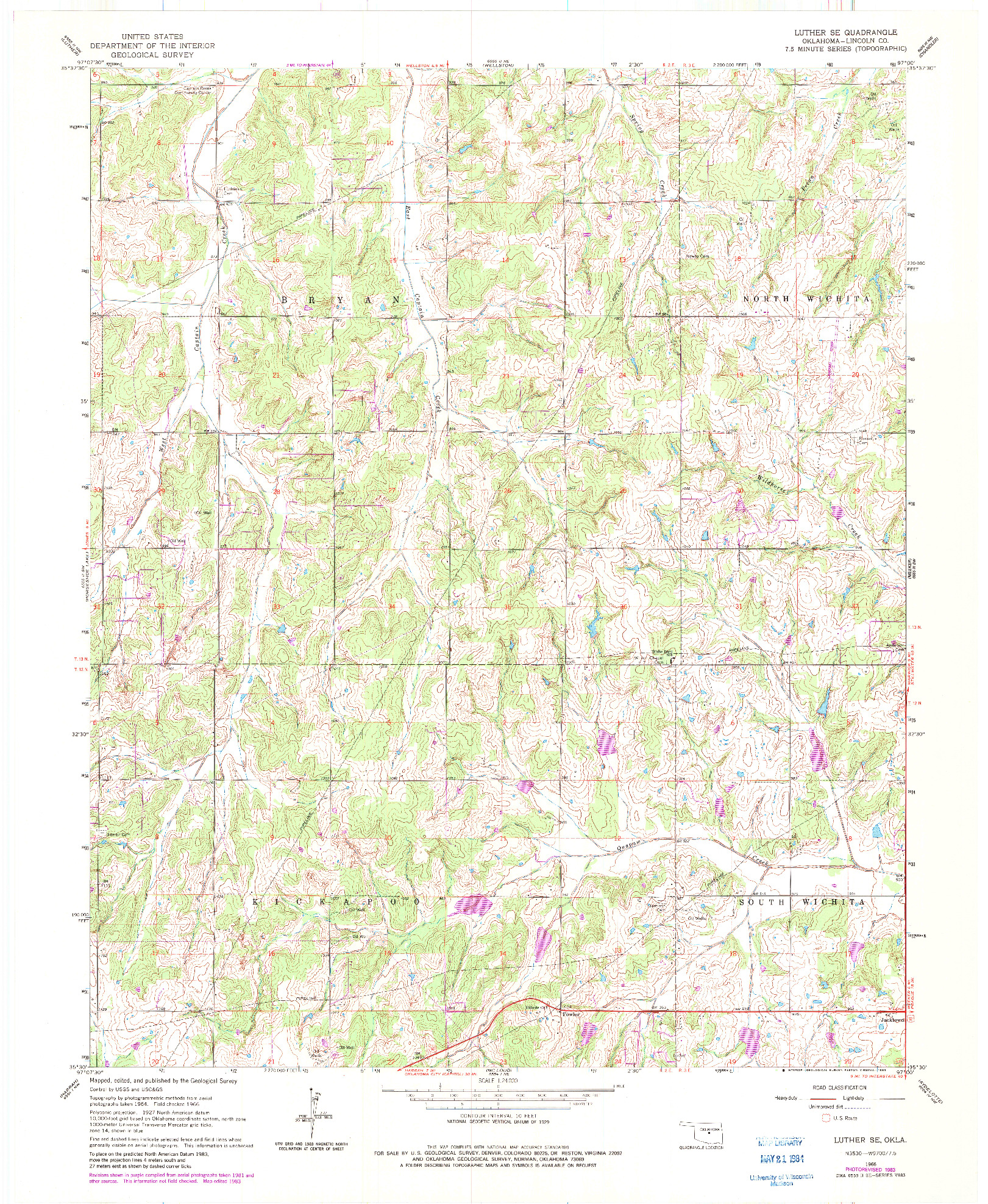 USGS 1:24000-SCALE QUADRANGLE FOR LUTHER SE, OK 1966