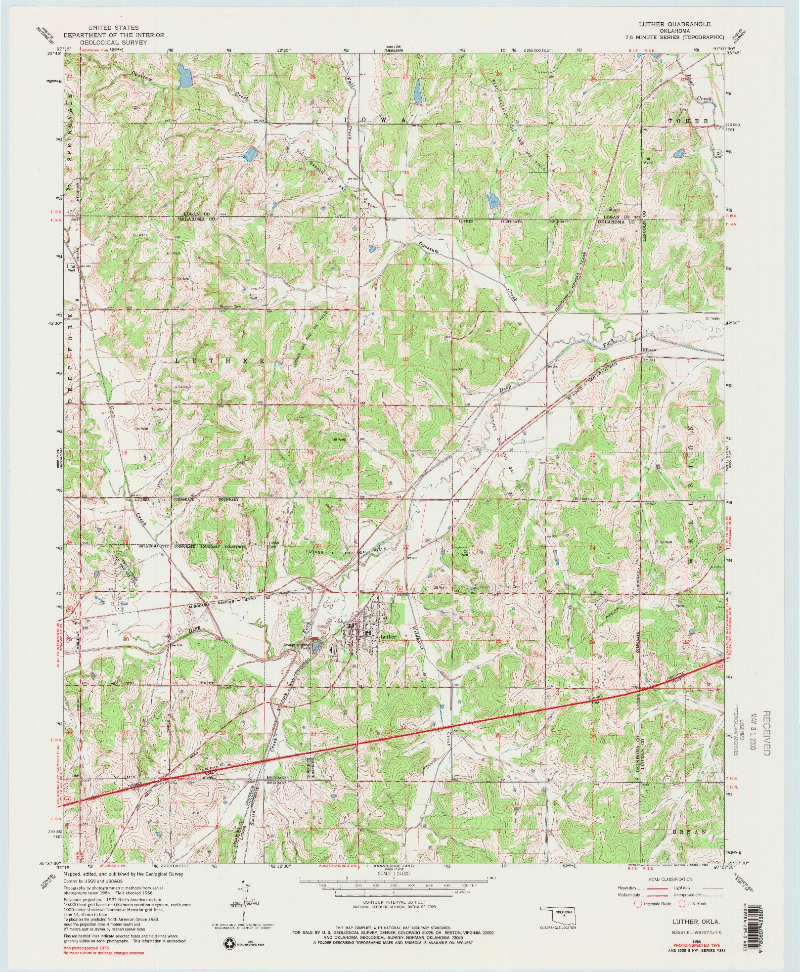 USGS 1:24000-SCALE QUADRANGLE FOR LUTHER, OK 1966