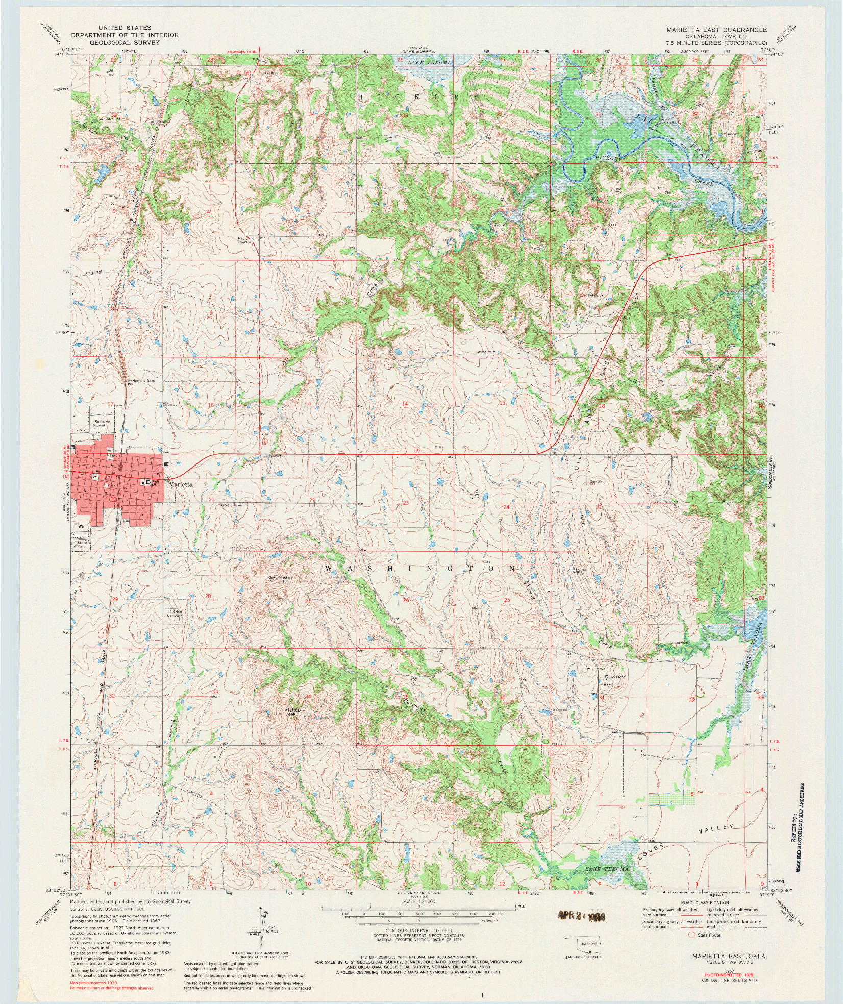 USGS 1:24000-SCALE QUADRANGLE FOR MARIETTA EAST, OK 1967
