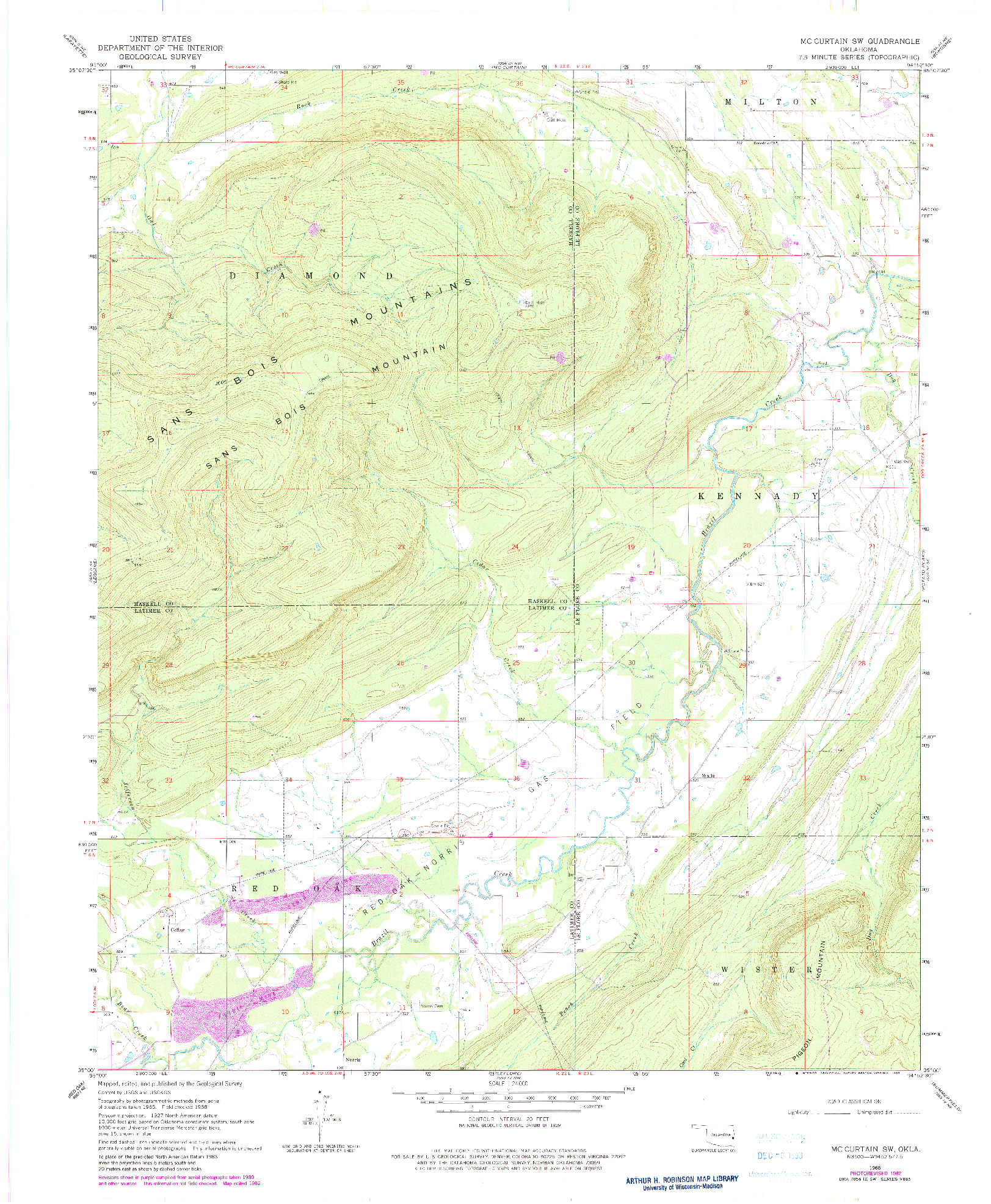 USGS 1:24000-SCALE QUADRANGLE FOR MC CURTAIN SW, OK 1968
