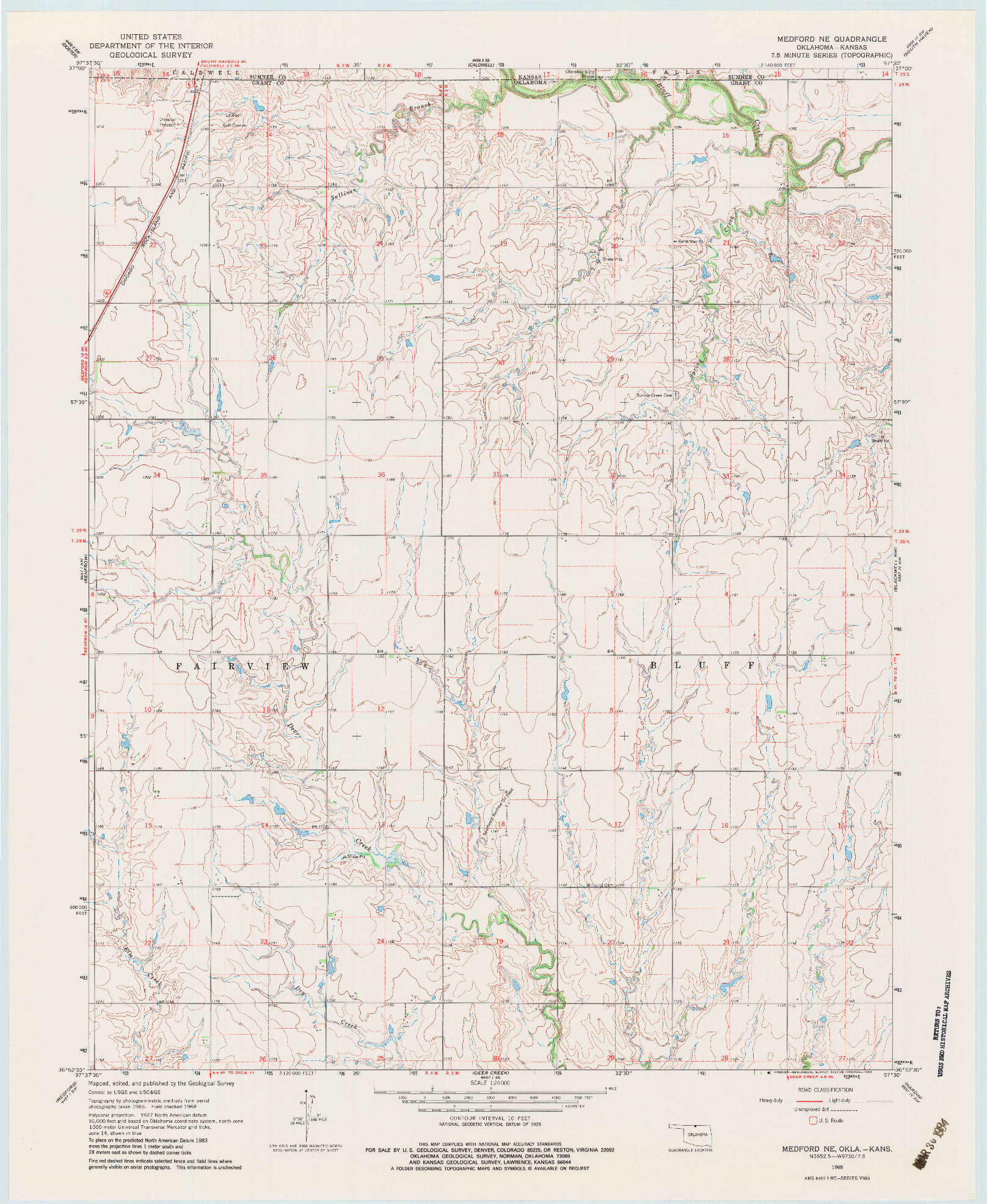 USGS 1:24000-SCALE QUADRANGLE FOR MEDFORD NE, OK 1968