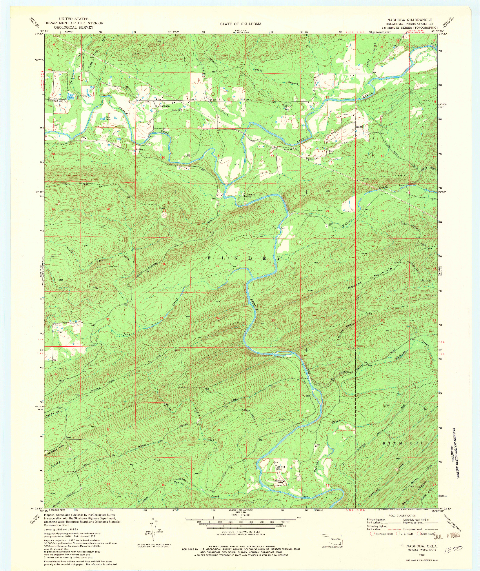 USGS 1:24000-SCALE QUADRANGLE FOR NASHOBA, OK 1972