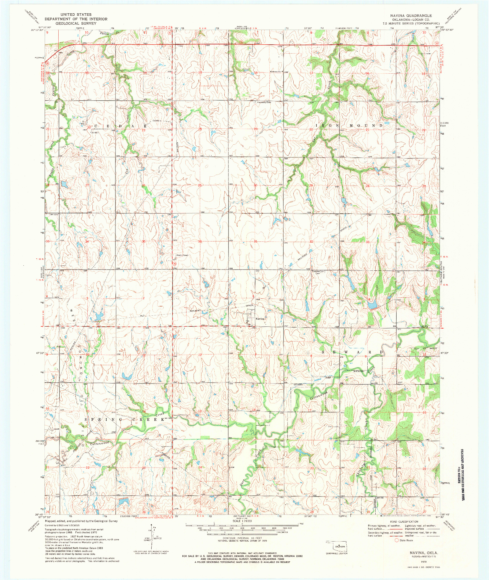 USGS 1:24000-SCALE QUADRANGLE FOR NAVINA, OK 1970