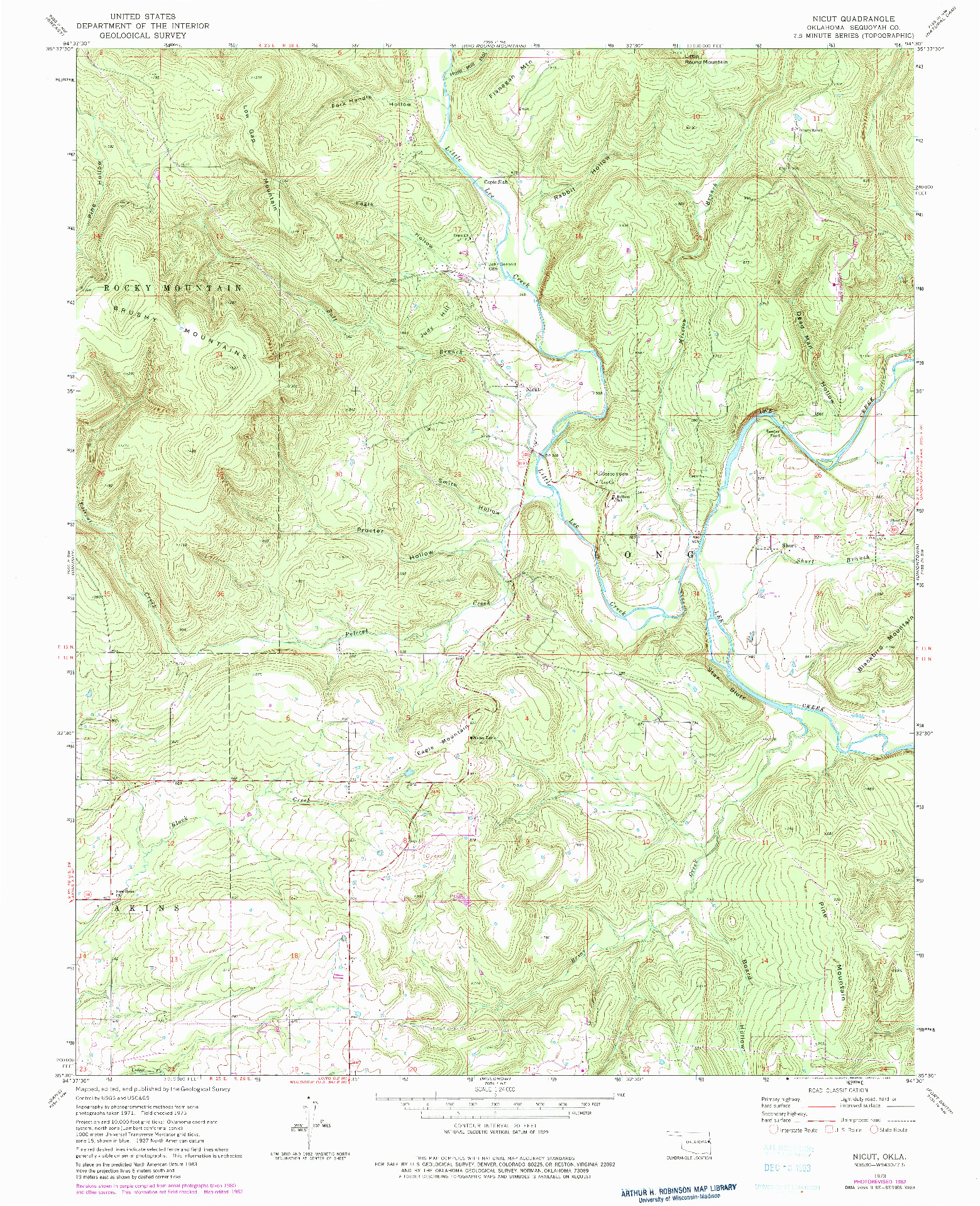 USGS 1:24000-SCALE QUADRANGLE FOR NICUT, OK 1973