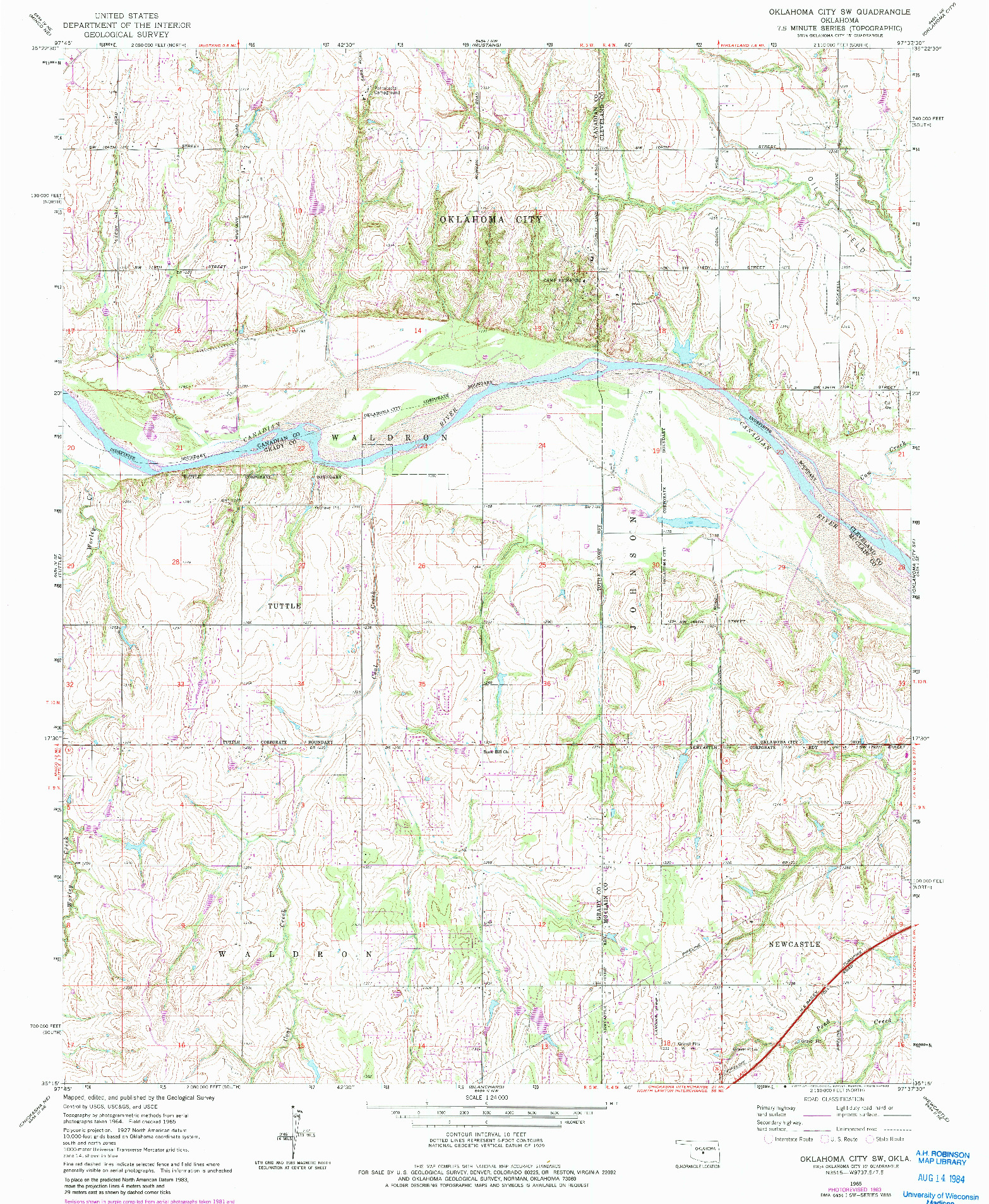 USGS 1:24000-SCALE QUADRANGLE FOR OKLAHOMA CITY SW, OK 1965