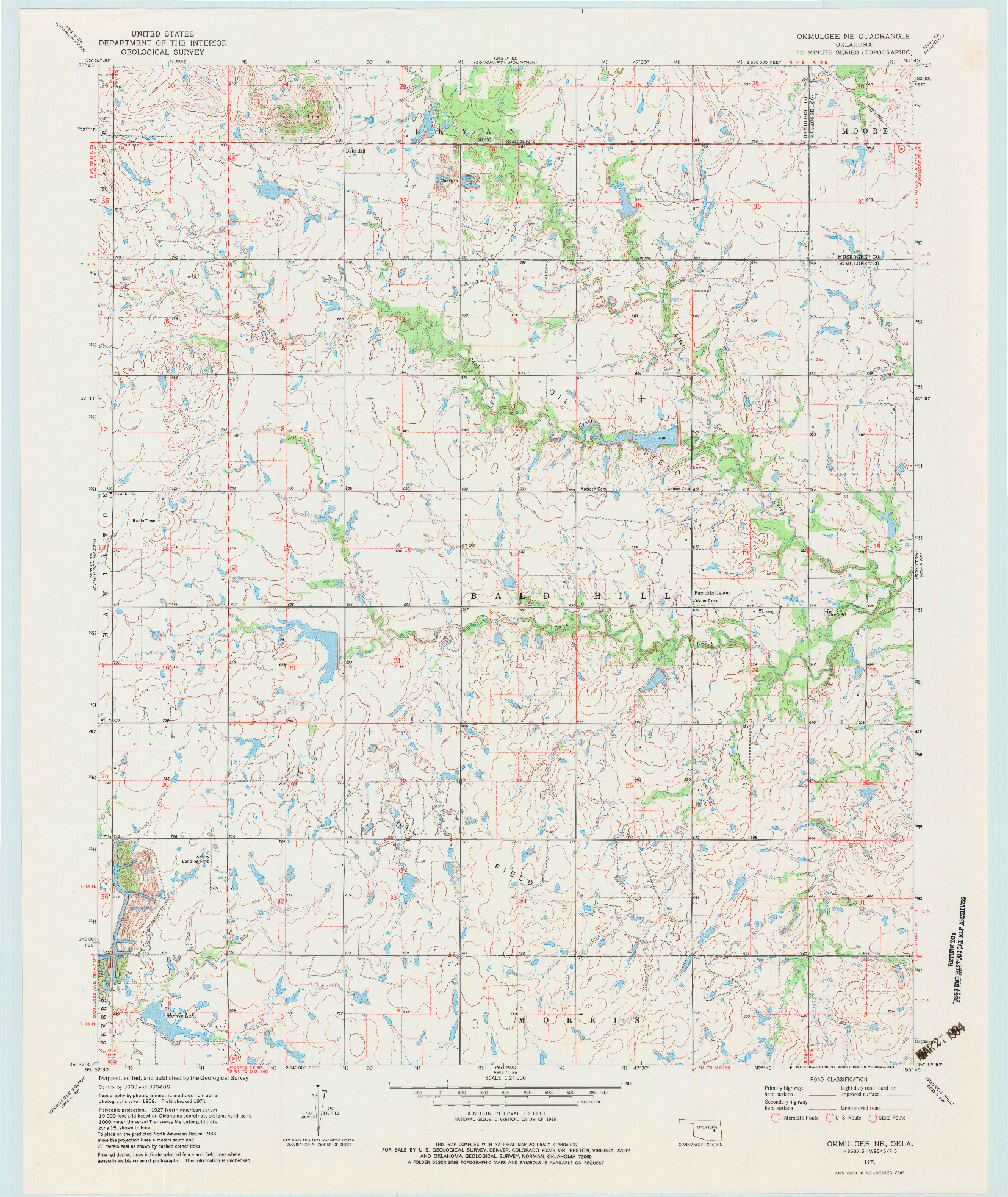 USGS 1:24000-SCALE QUADRANGLE FOR OKMULGEE NE, OK 1971