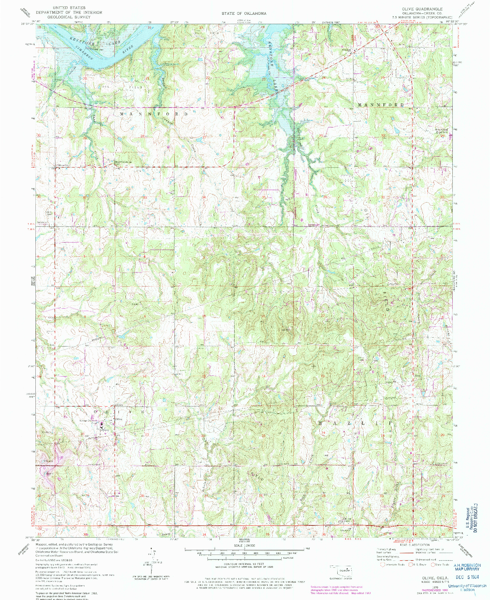 USGS 1:24000-SCALE QUADRANGLE FOR OLIVE, OK 1970