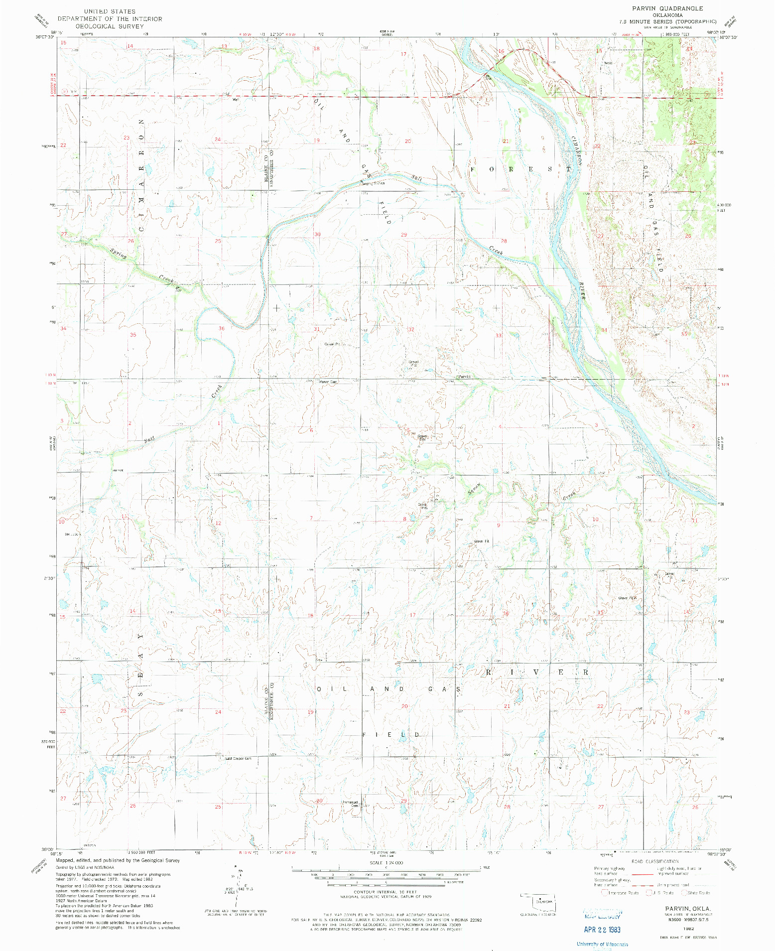 USGS 1:24000-SCALE QUADRANGLE FOR PARVIN, OK 1982