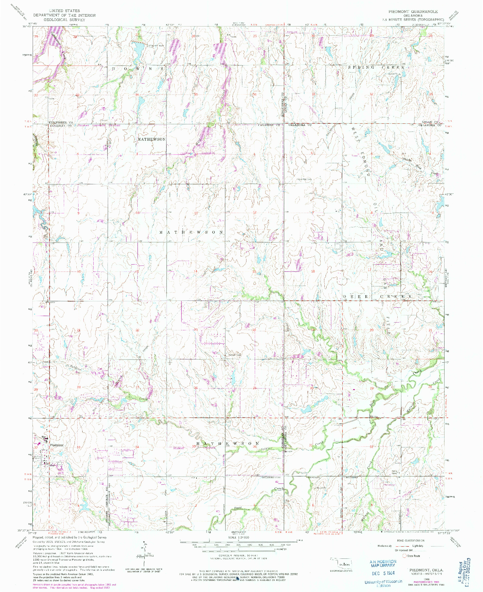 USGS 1:24000-SCALE QUADRANGLE FOR PIEDMONT, OK 1966