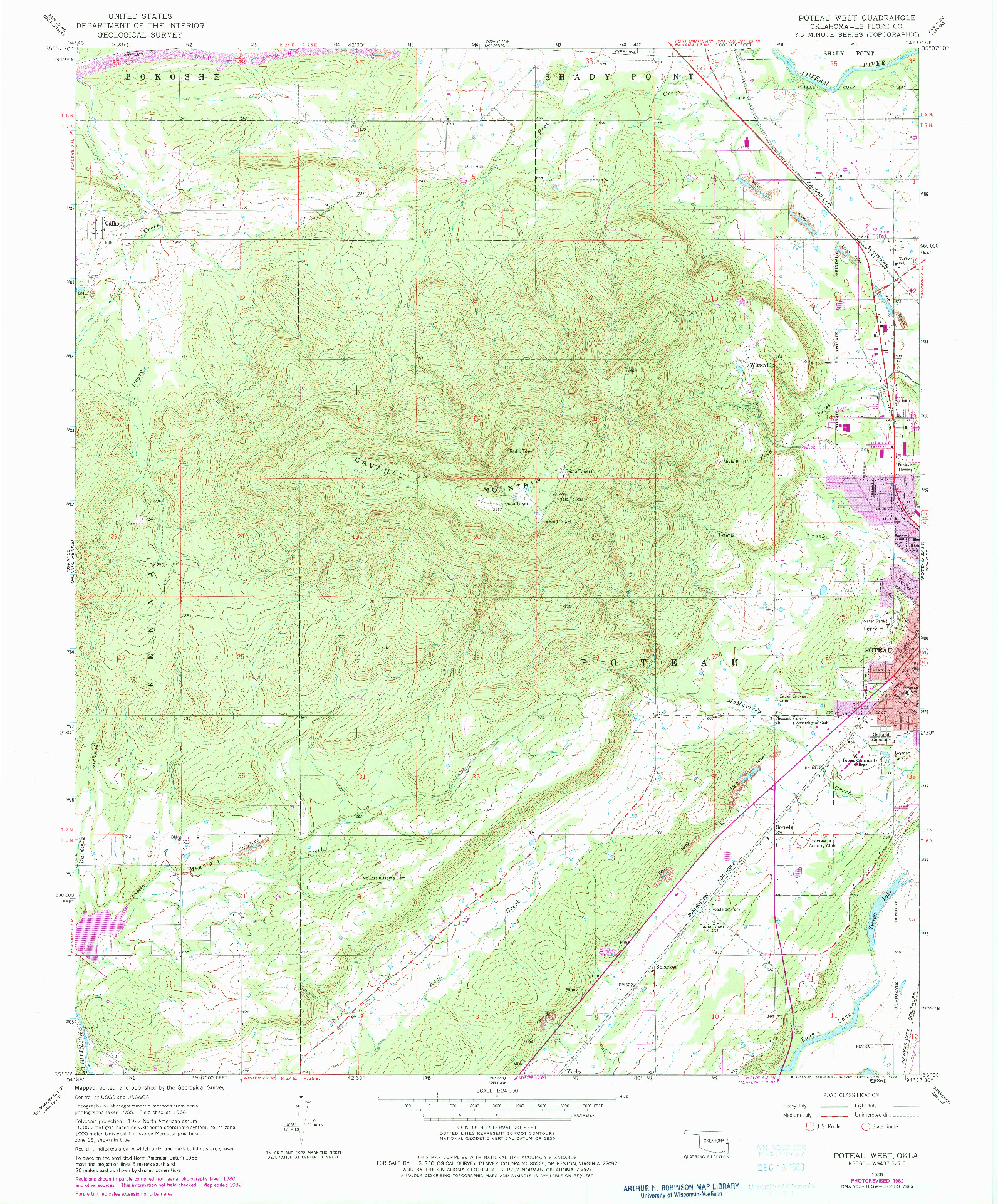 USGS 1:24000-SCALE QUADRANGLE FOR POTEAU WEST, OK 1968