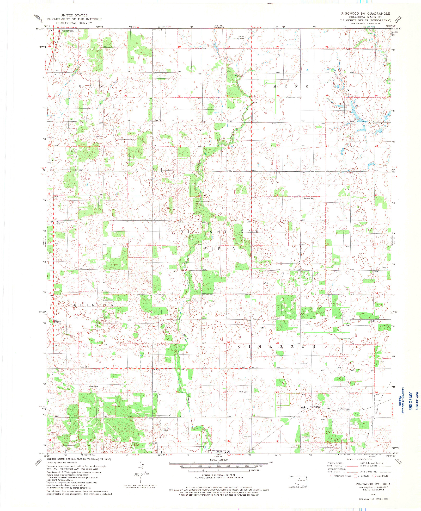 USGS 1:24000-SCALE QUADRANGLE FOR RINGWOOD SW, OK 1982