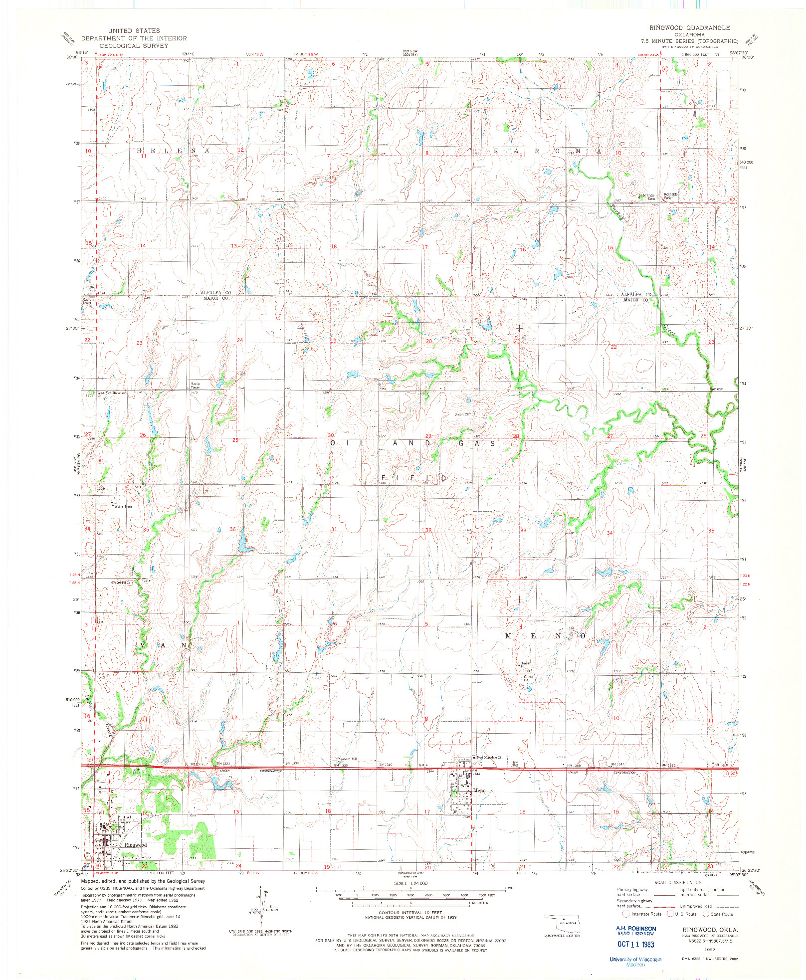 USGS 1:24000-SCALE QUADRANGLE FOR RINGWOOD, OK 1982