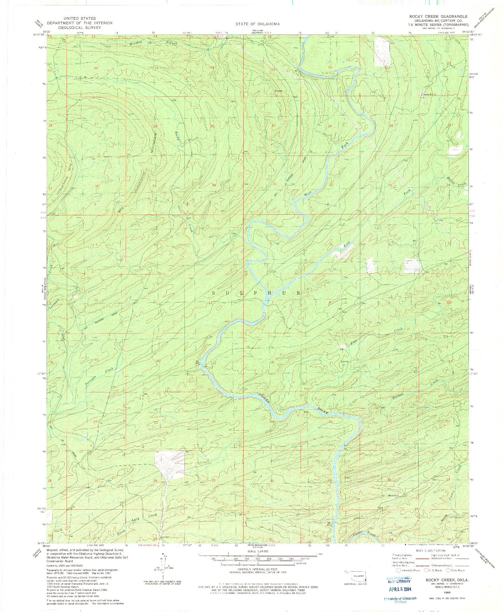 USGS 1:24000-SCALE QUADRANGLE FOR ROCKY CREEK, OK 1982