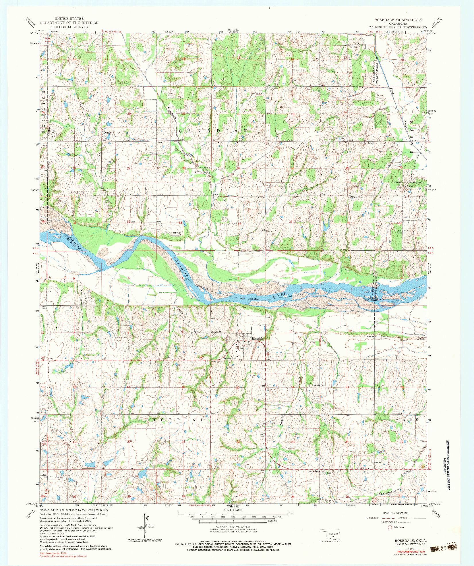 USGS 1:24000-SCALE QUADRANGLE FOR ROSEDALE, OK 1965