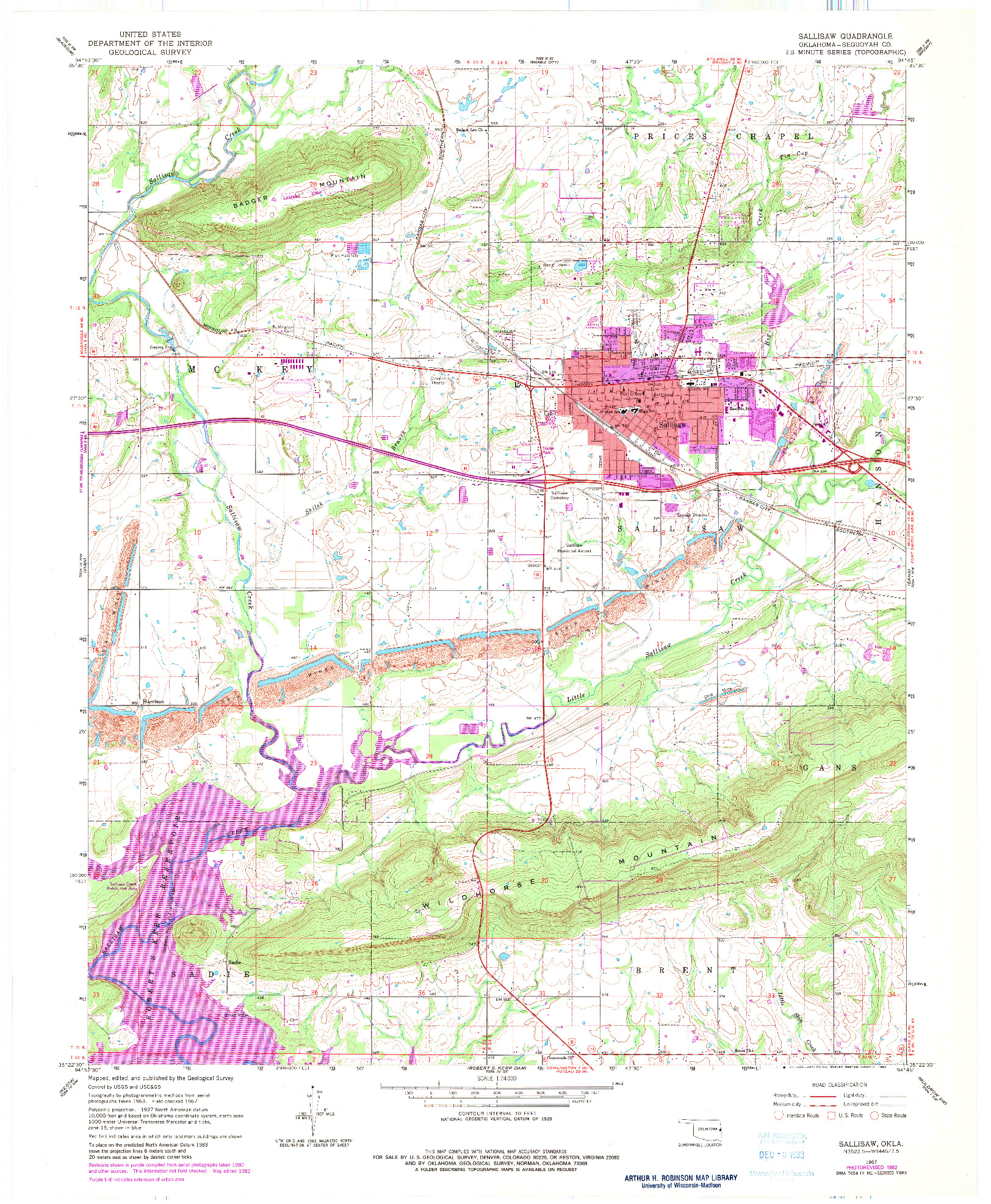 USGS 1:24000-SCALE QUADRANGLE FOR SALLISAW, OK 1967