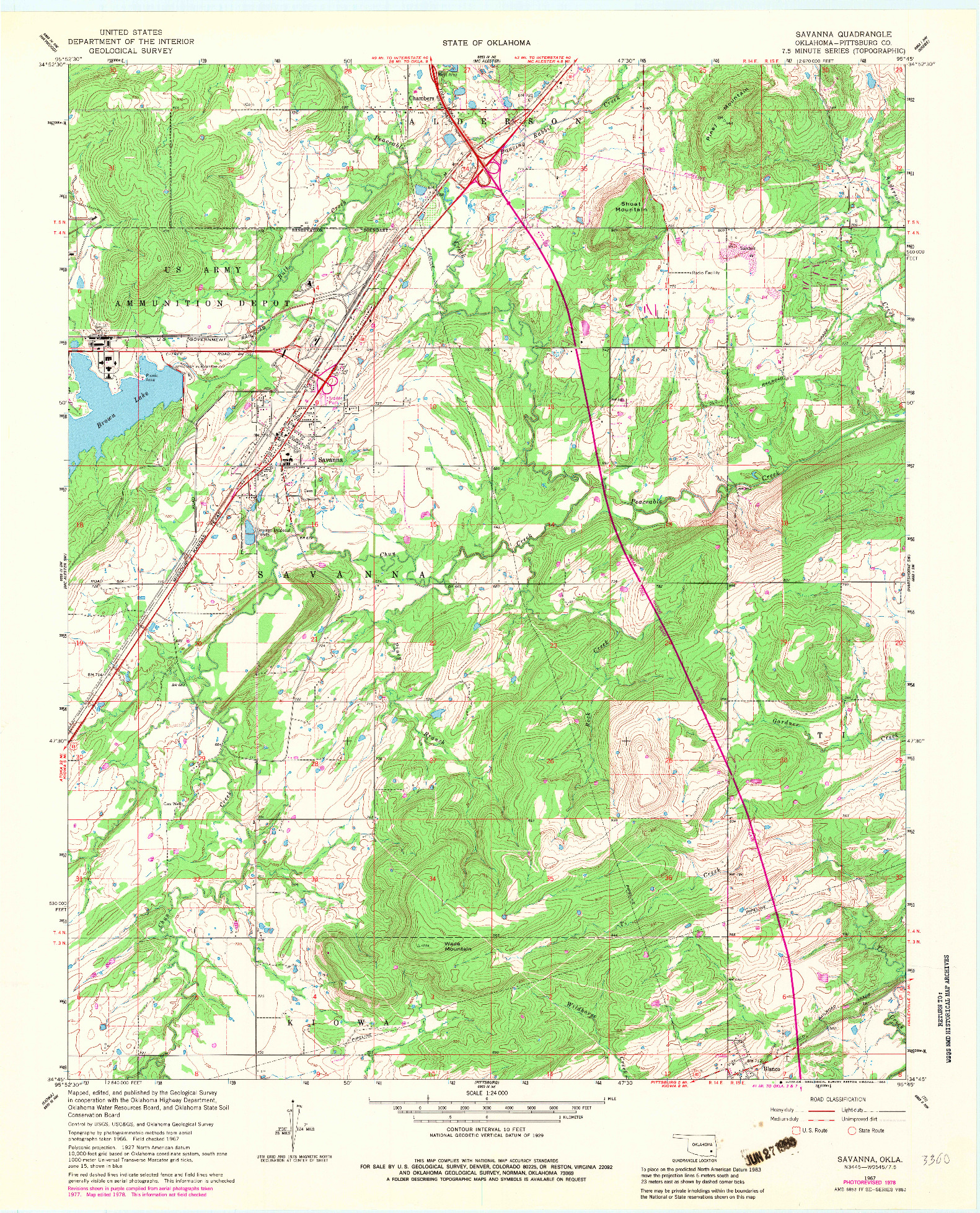 USGS 1:24000-SCALE QUADRANGLE FOR SAVANNA, OK 1967