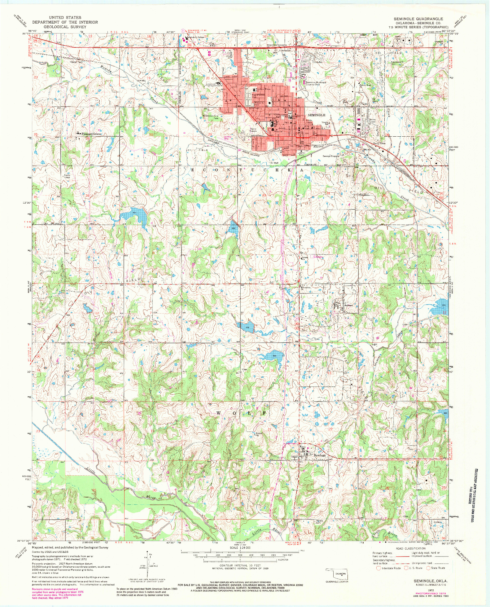 USGS 1:24000-SCALE QUADRANGLE FOR SEMINOLE, OK 1972