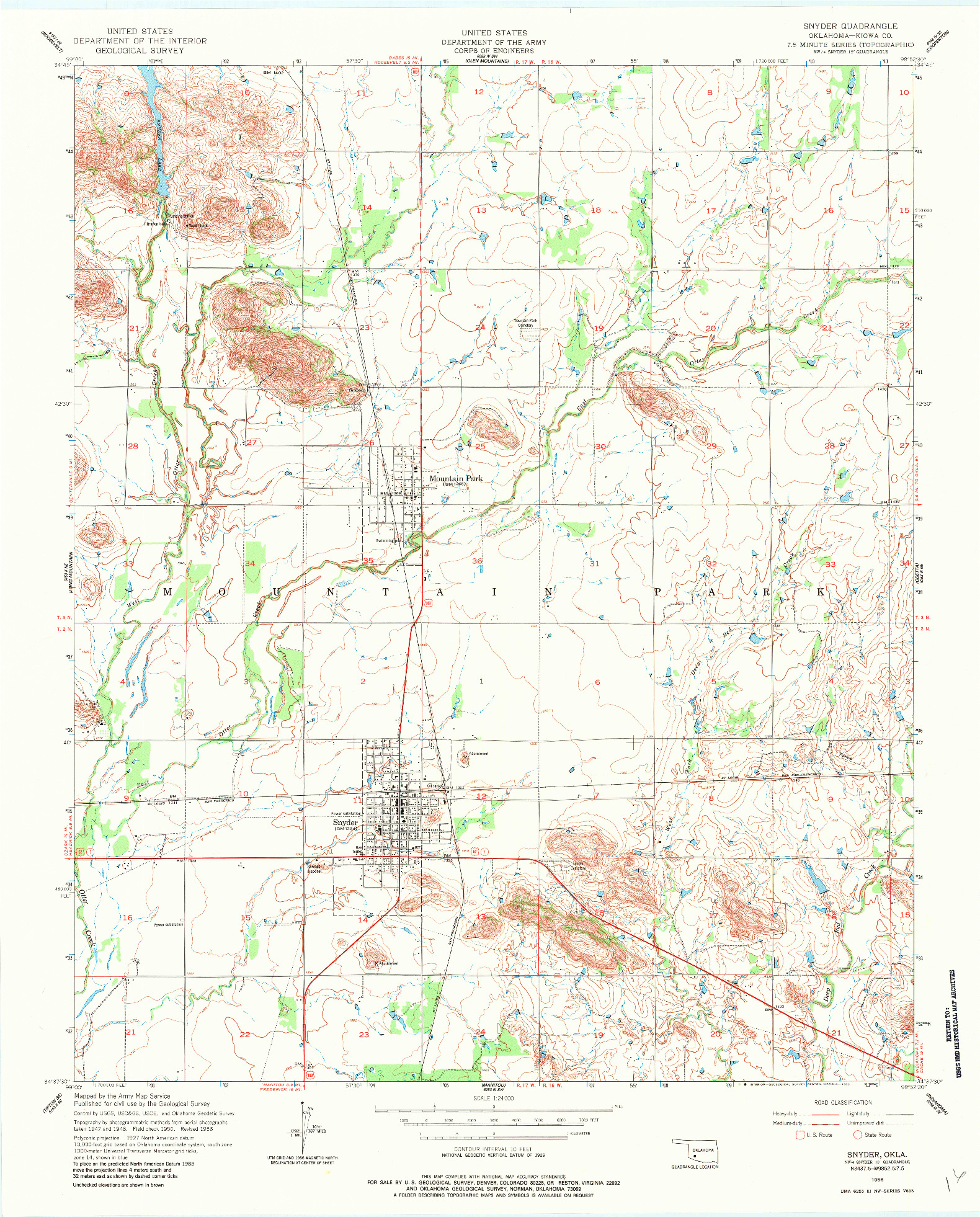 USGS 1:24000-SCALE QUADRANGLE FOR SNYDER, OK 1956