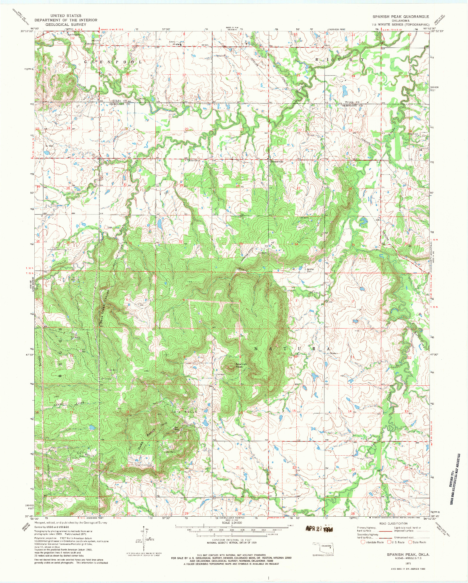 USGS 1:24000-SCALE QUADRANGLE FOR SPANISH PEAK, OK 1971