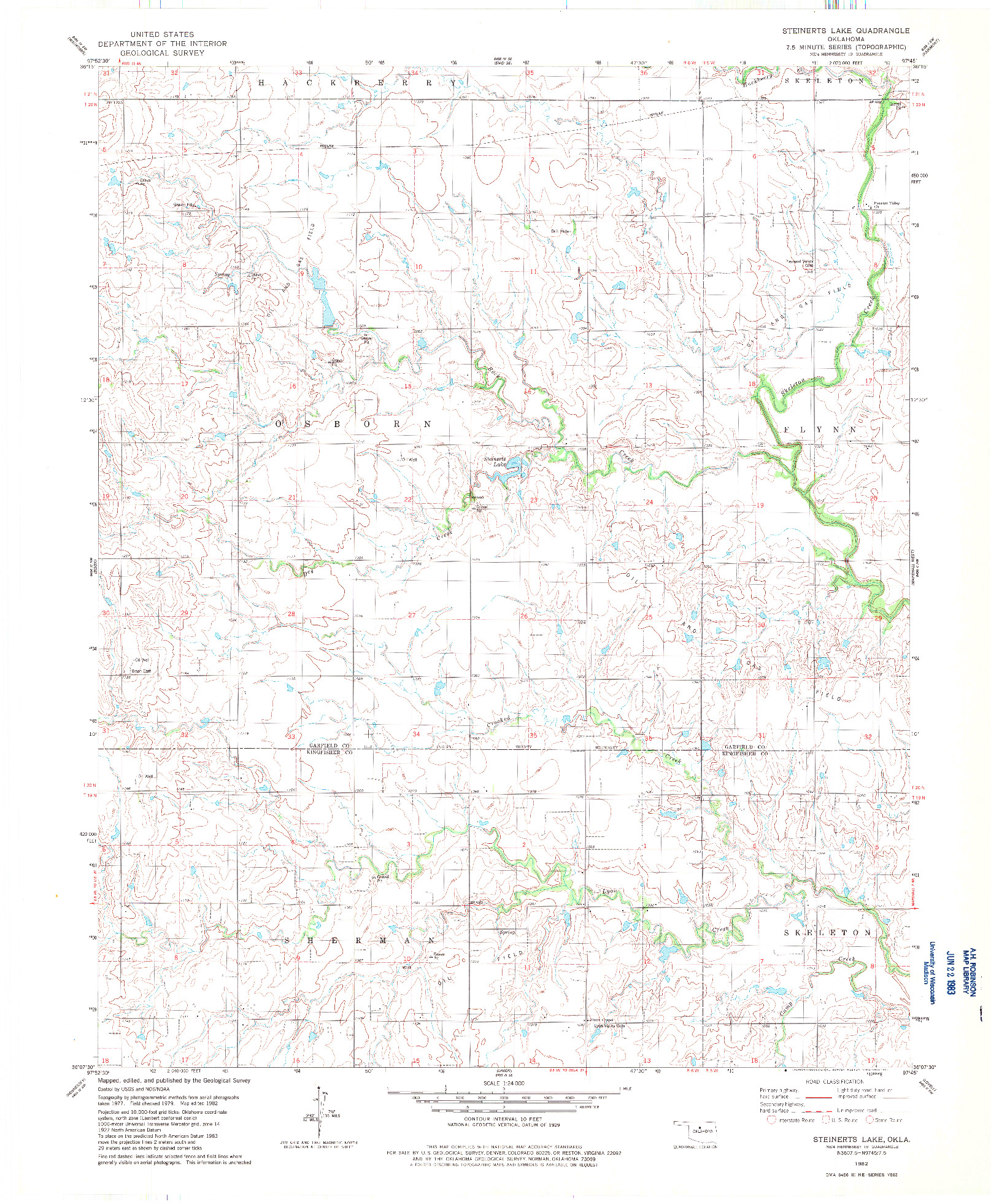 USGS 1:24000-SCALE QUADRANGLE FOR STEINERTS LAKE, OK 1982