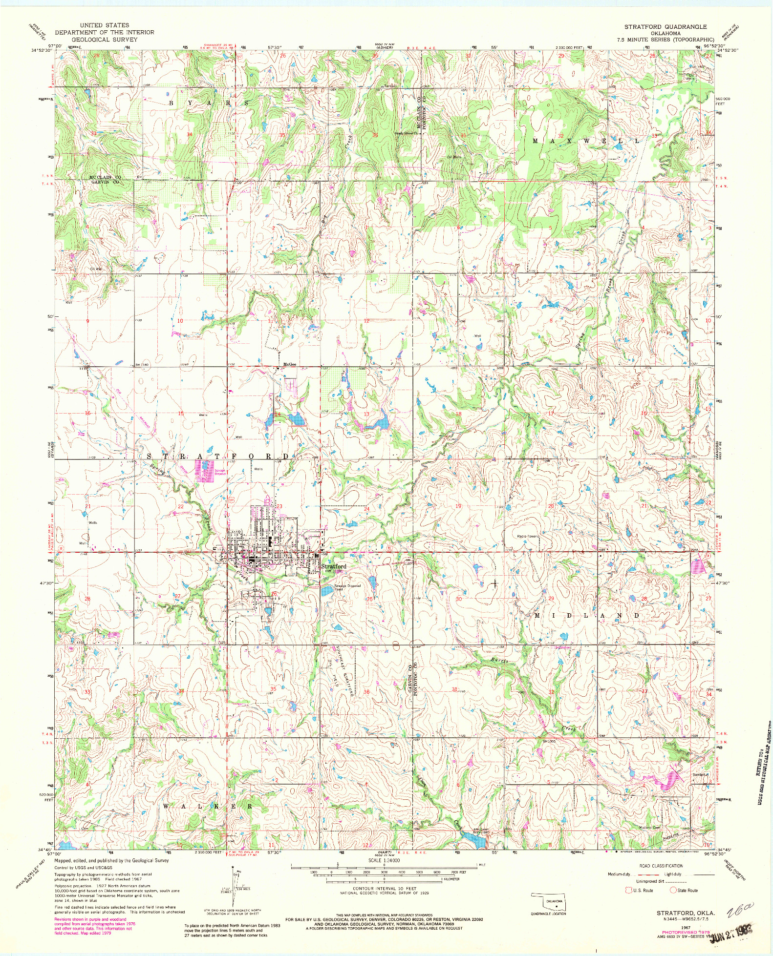USGS 1:24000-SCALE QUADRANGLE FOR STRATFORD, OK 1967