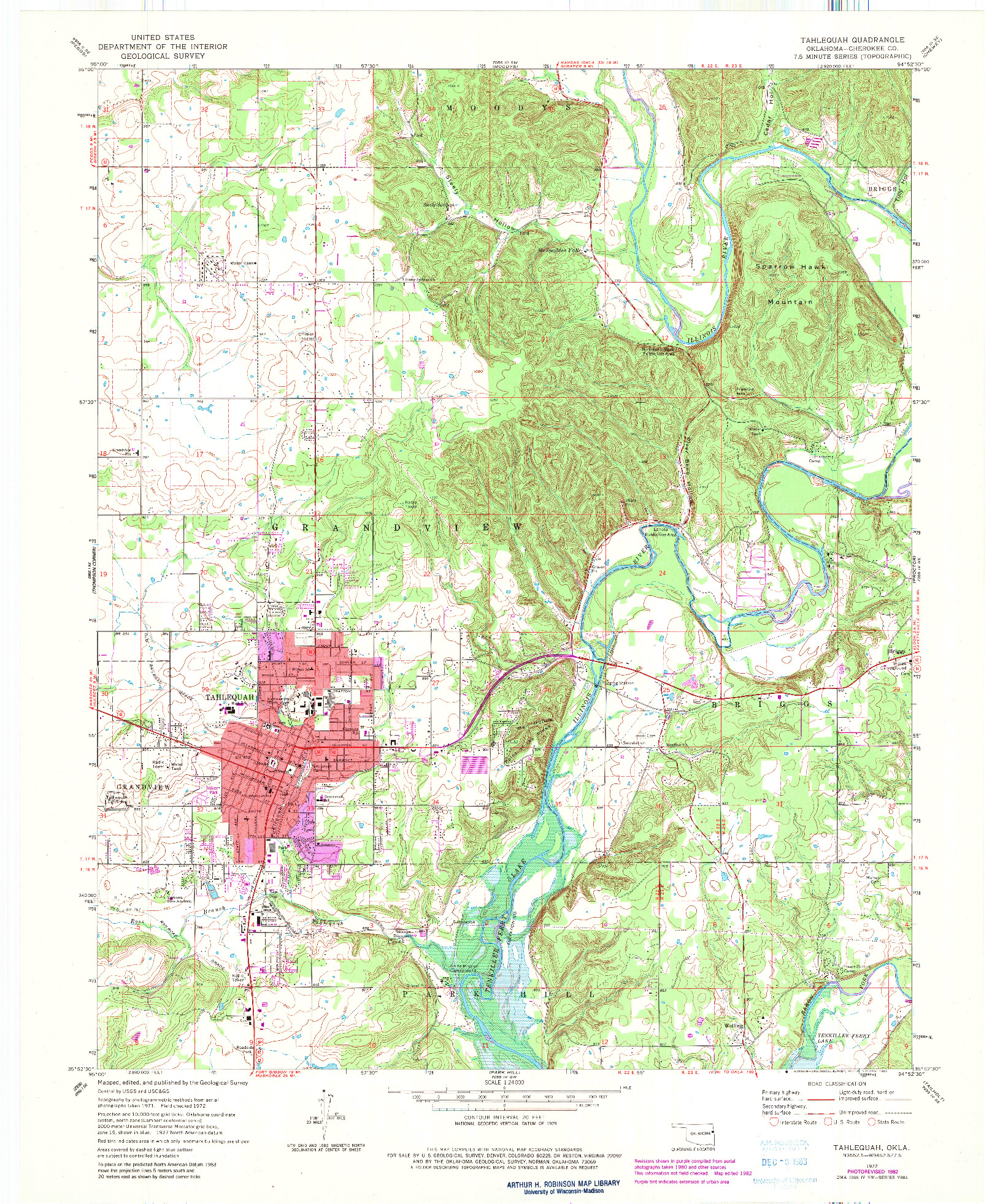 USGS 1:24000-SCALE QUADRANGLE FOR TAHLEQUAH, OK 1972