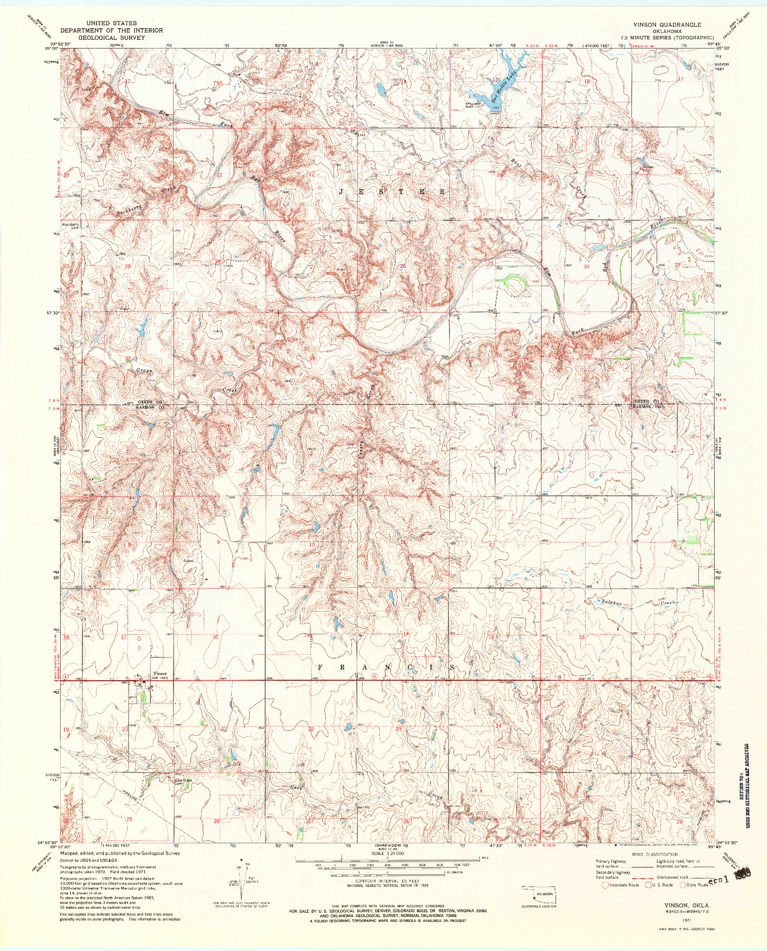 USGS 1:24000-SCALE QUADRANGLE FOR VINSON, OK 1971