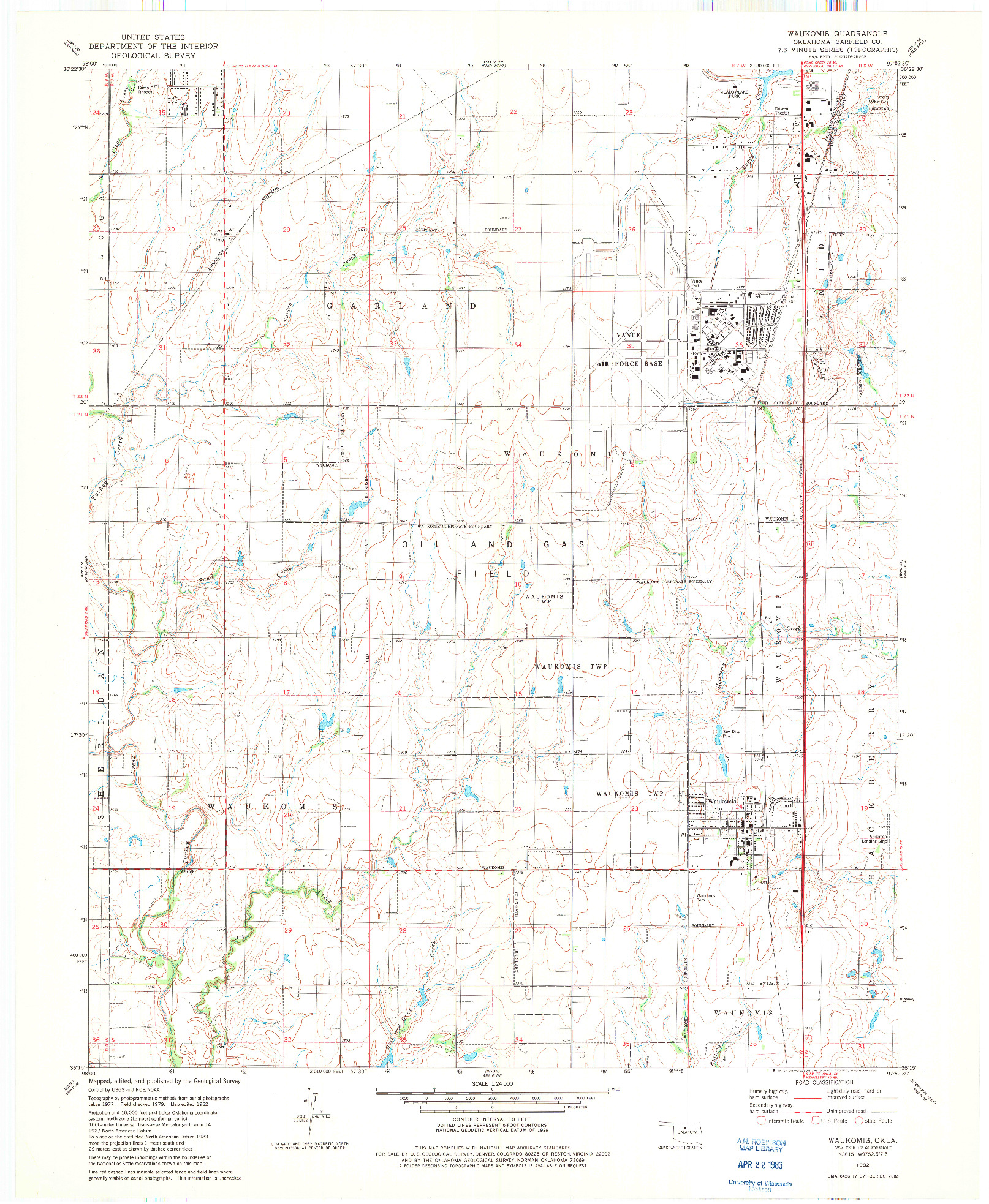USGS 1:24000-SCALE QUADRANGLE FOR WAUKOMIS, OK 1982