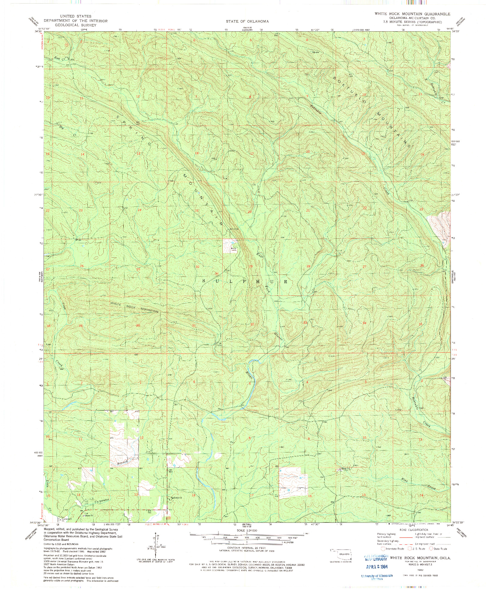 USGS 1:24000-SCALE QUADRANGLE FOR WHITE ROCK MOUNTAIN, OK 1982