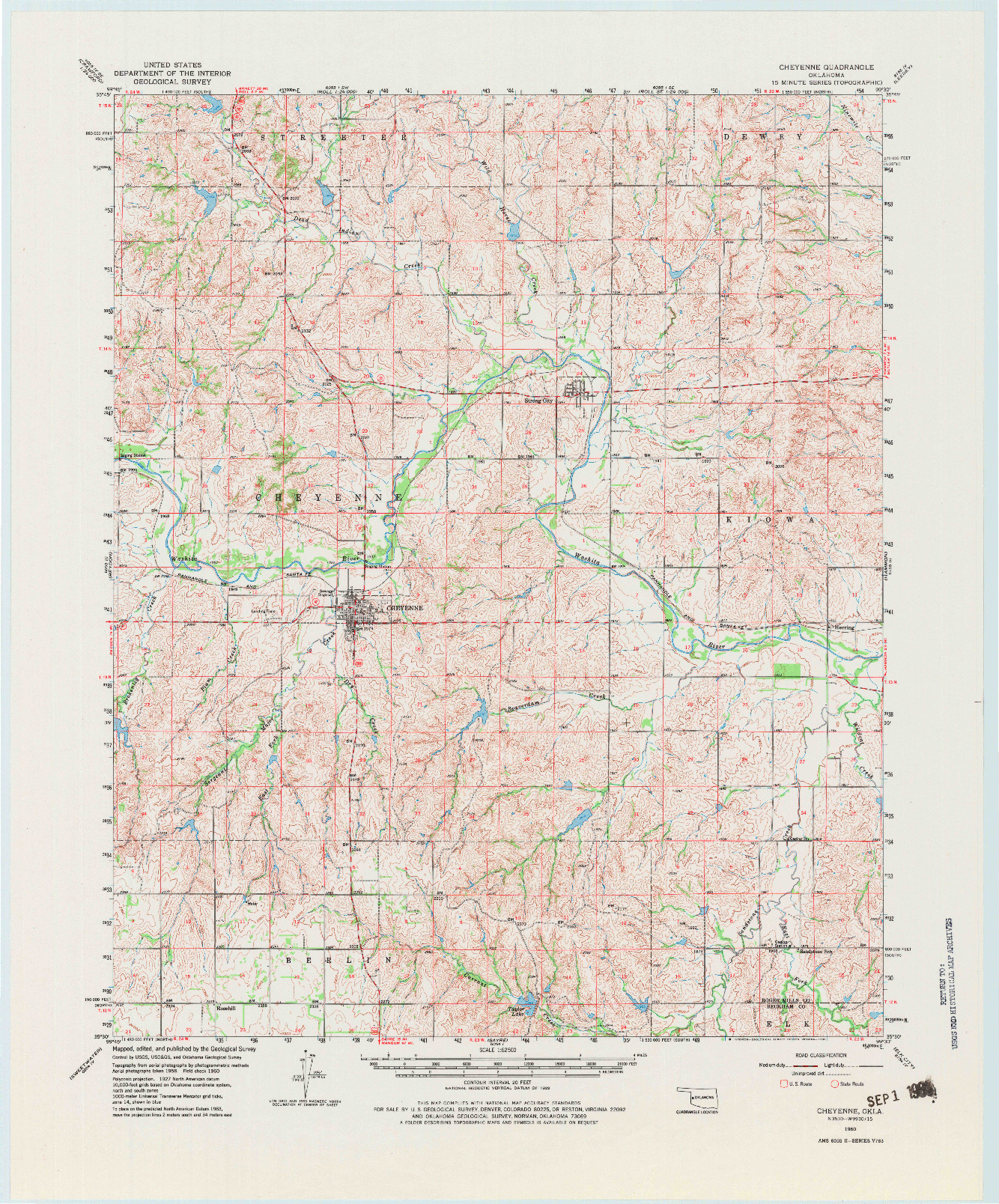 USGS 1:62500-SCALE QUADRANGLE FOR CHEYENNE, OK 1960