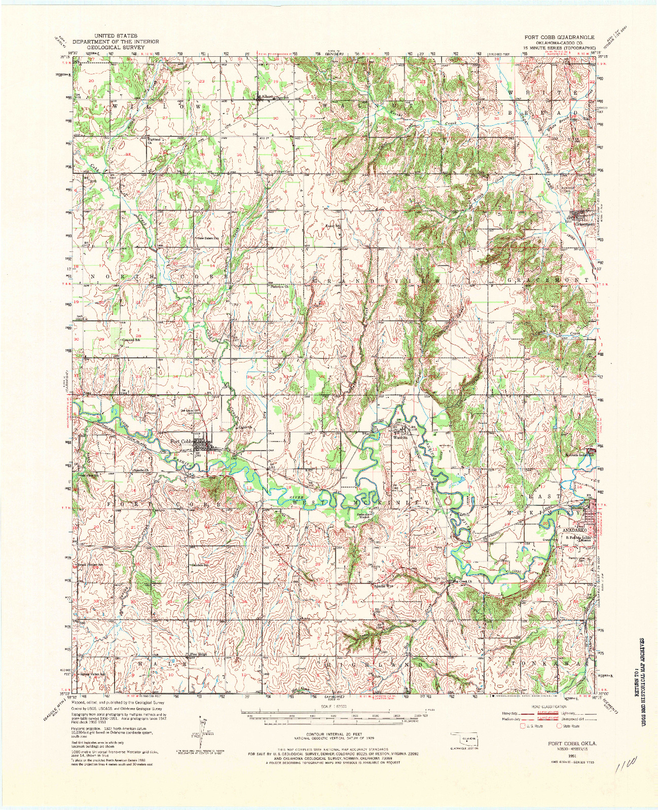 USGS 1:62500-SCALE QUADRANGLE FOR FORT COBB, OK 1951