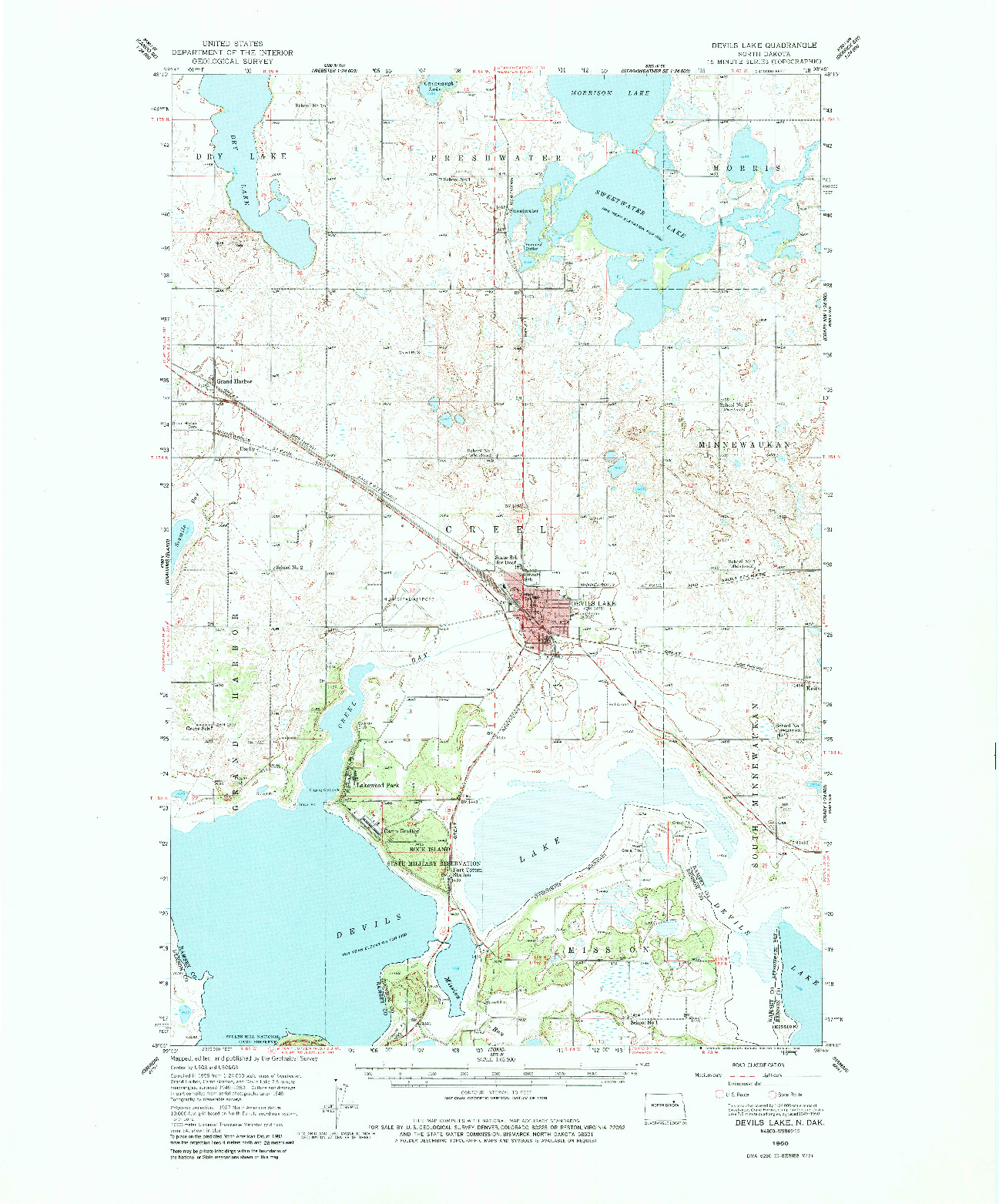 USGS 1:62500-SCALE QUADRANGLE FOR DEVILS LAKE, ND 1950