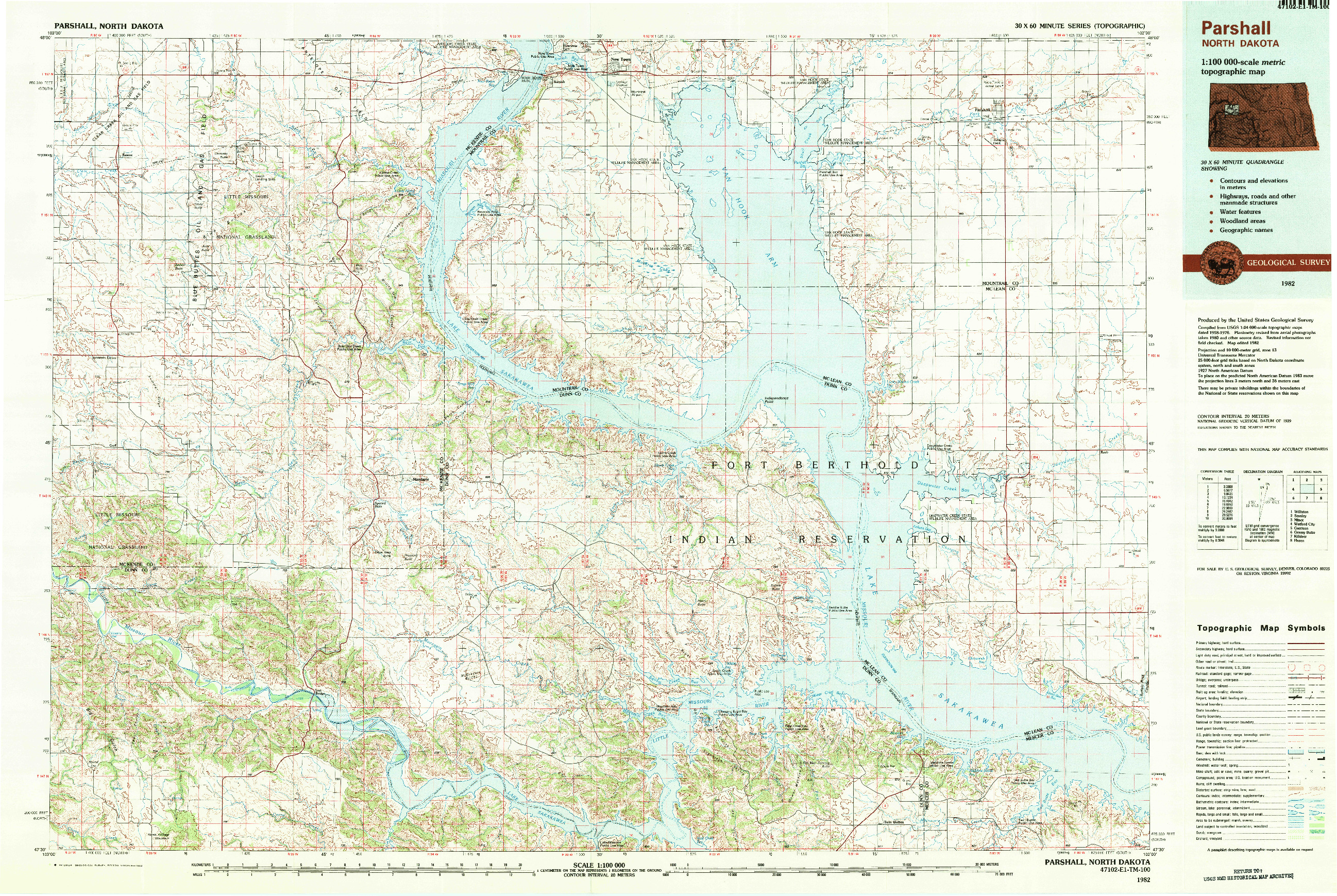 USGS 1:100000-SCALE QUADRANGLE FOR PARSHALL, ND 1982