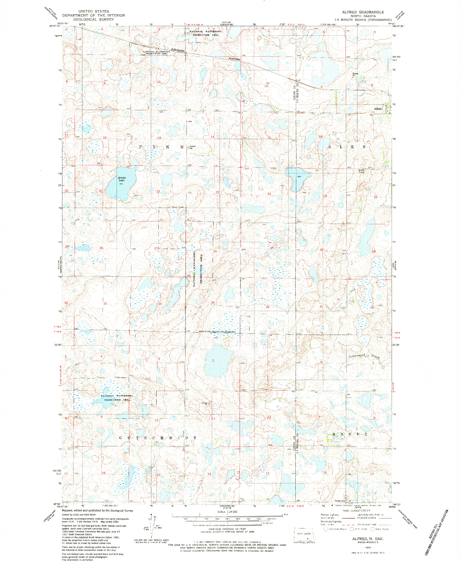 USGS 1:24000-SCALE QUADRANGLE FOR ALFRED, ND 1983