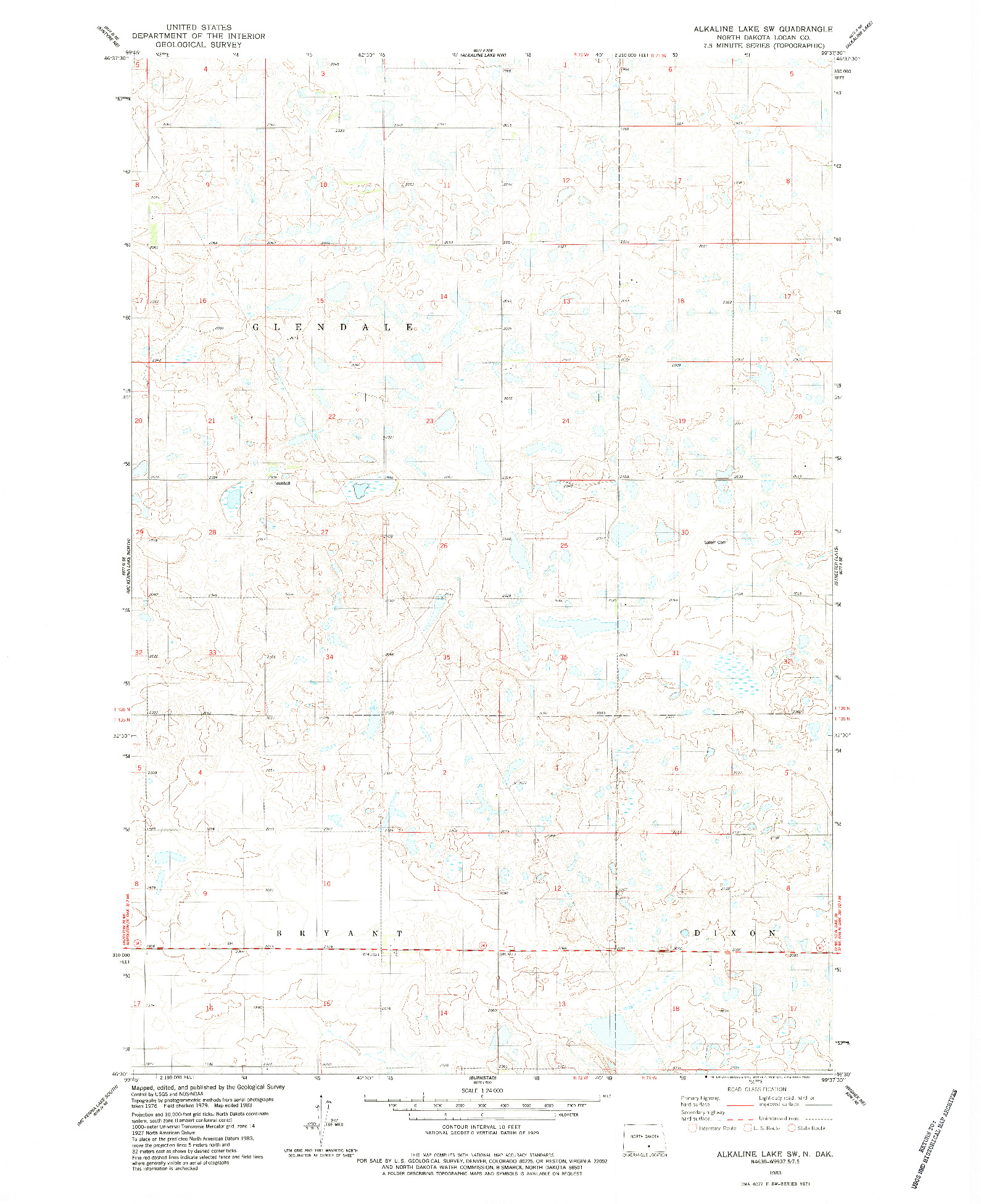 USGS 1:24000-SCALE QUADRANGLE FOR ALKALINE LAKE SW, ND 1983