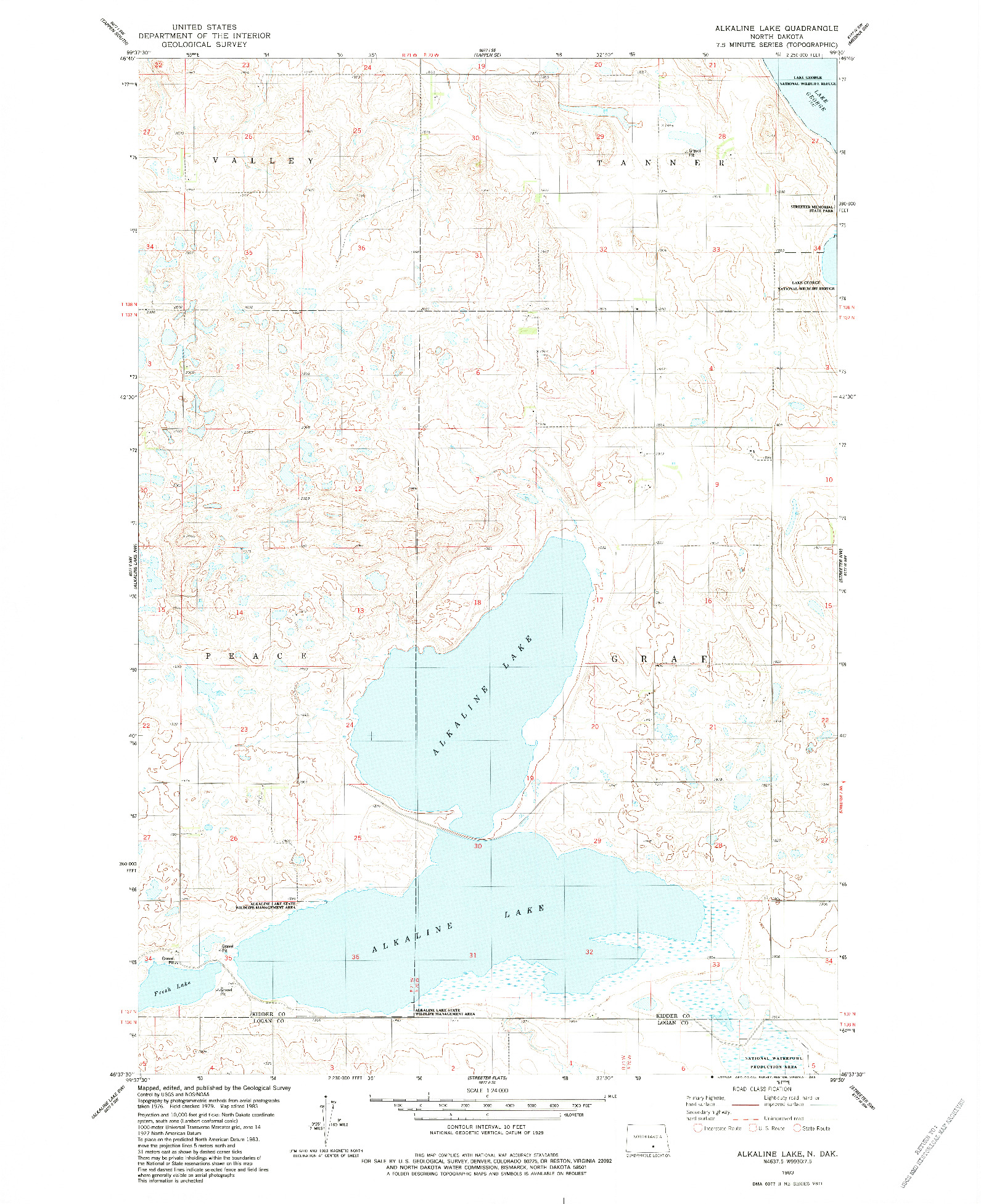 USGS 1:24000-SCALE QUADRANGLE FOR ALKALINE LAKE, ND 1983