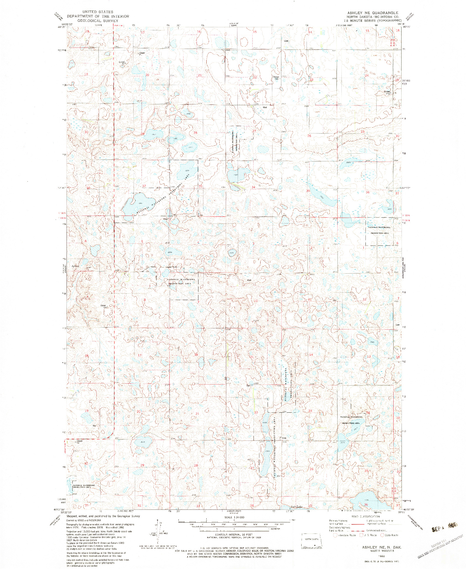 USGS 1:24000-SCALE QUADRANGLE FOR ASHLEY NE, ND 1982