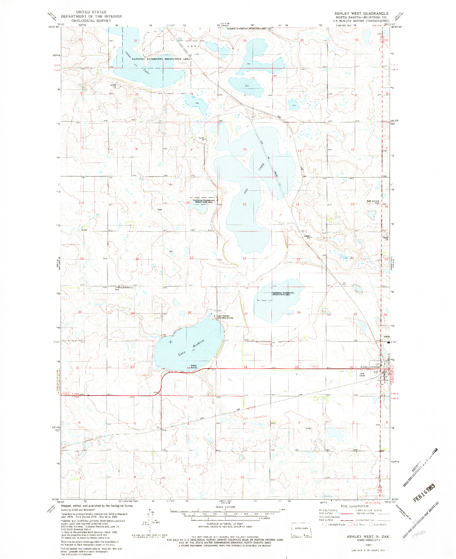 USGS 1:24000-SCALE QUADRANGLE FOR ASHLEY WEST, ND 1982