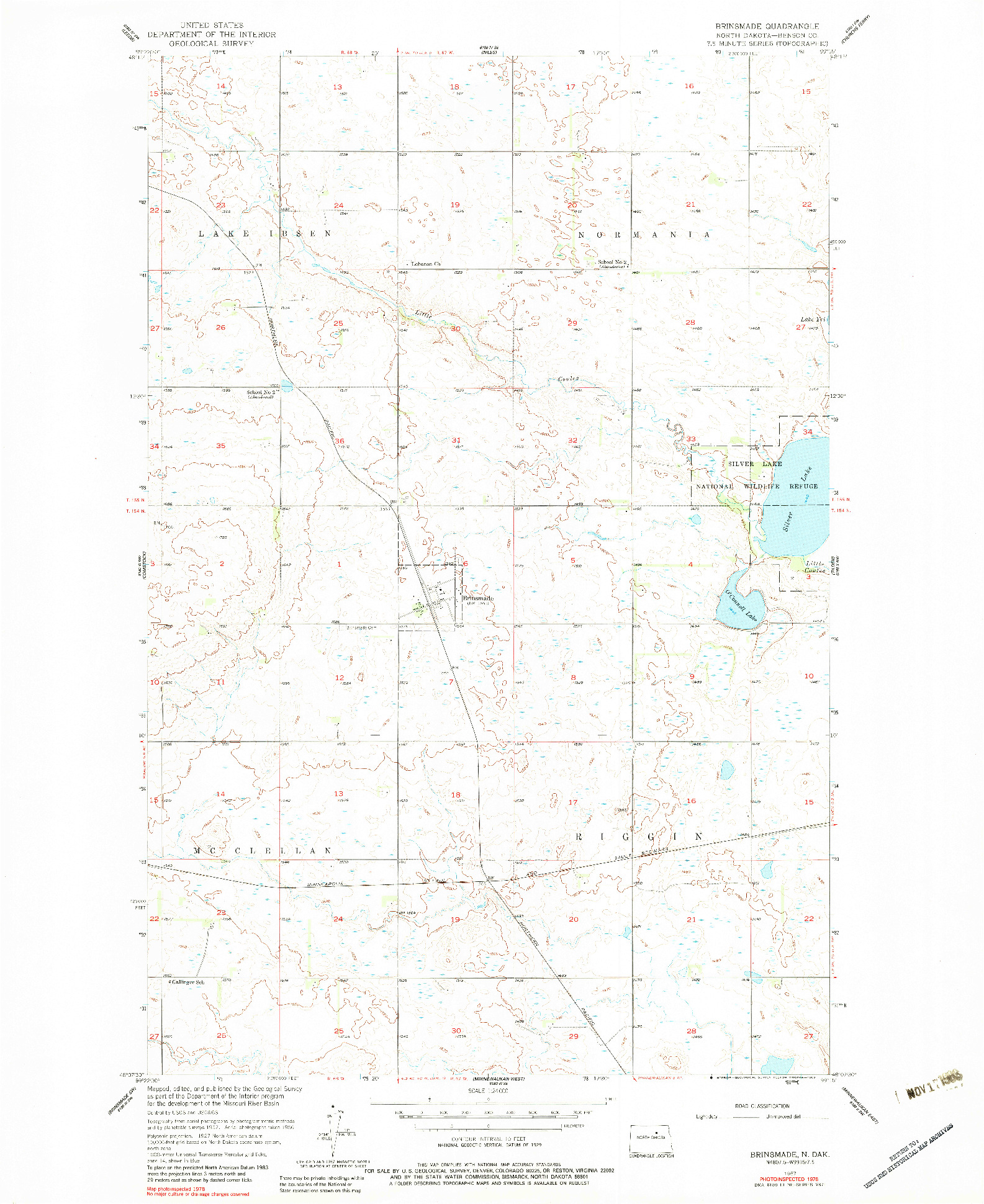 USGS 1:24000-SCALE QUADRANGLE FOR BRINSMADE, ND 1956