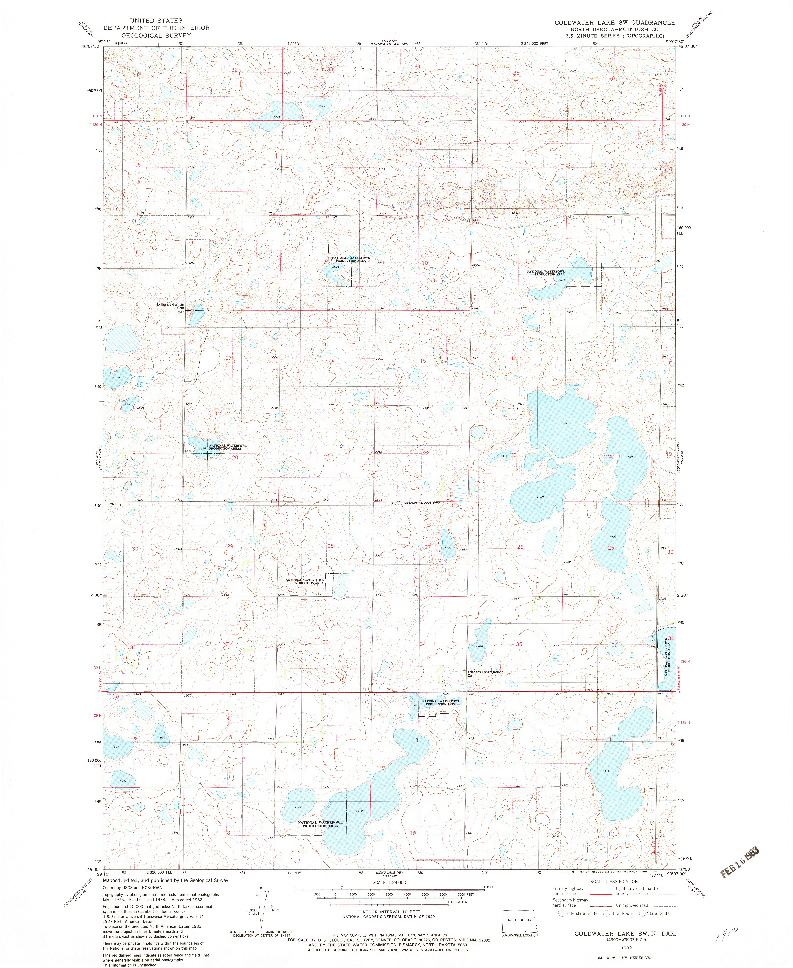 USGS 1:24000-SCALE QUADRANGLE FOR COLDWATER LAKE SW, ND 1982